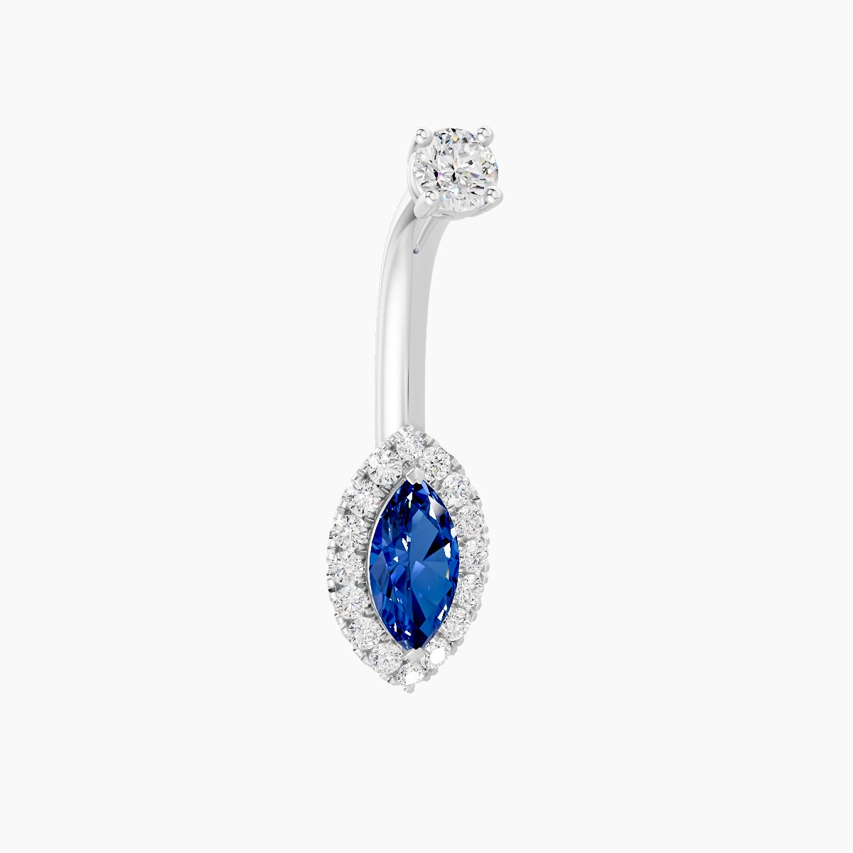Eirene | 18k White Gold 9 mm 8 mm Halo Marquise Sapphire & Diamond Belly Piercing