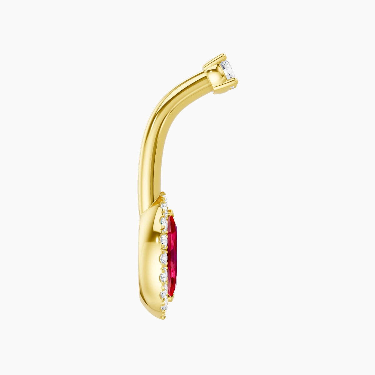 Eirene | 18k Yellow Gold 9 mm 8 mm Halo Marquise Ruby & Diamond Belly Piercing