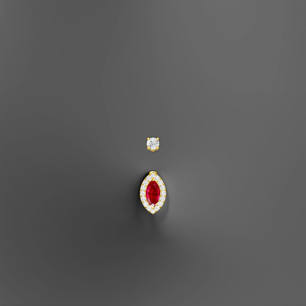 Eirene | 18k Yellow Gold 9 mm 8 mm Halo Marquise Ruby & Diamond Belly Piercing