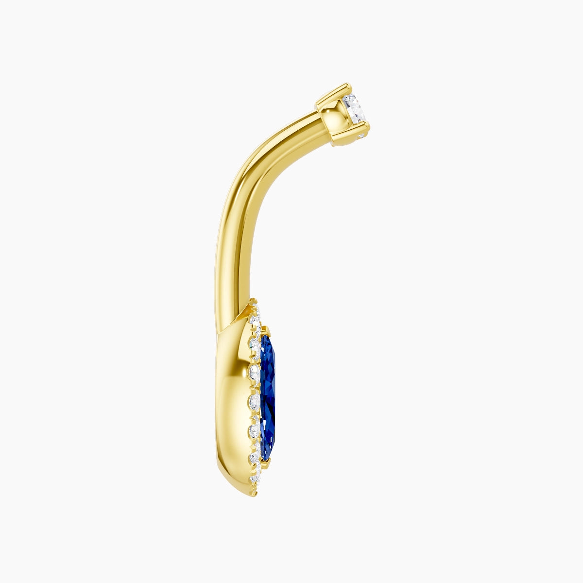 Eirene | 18k Yellow Gold 9 mm 8 mm Halo Marquise Sapphire & Diamond Belly Piercing