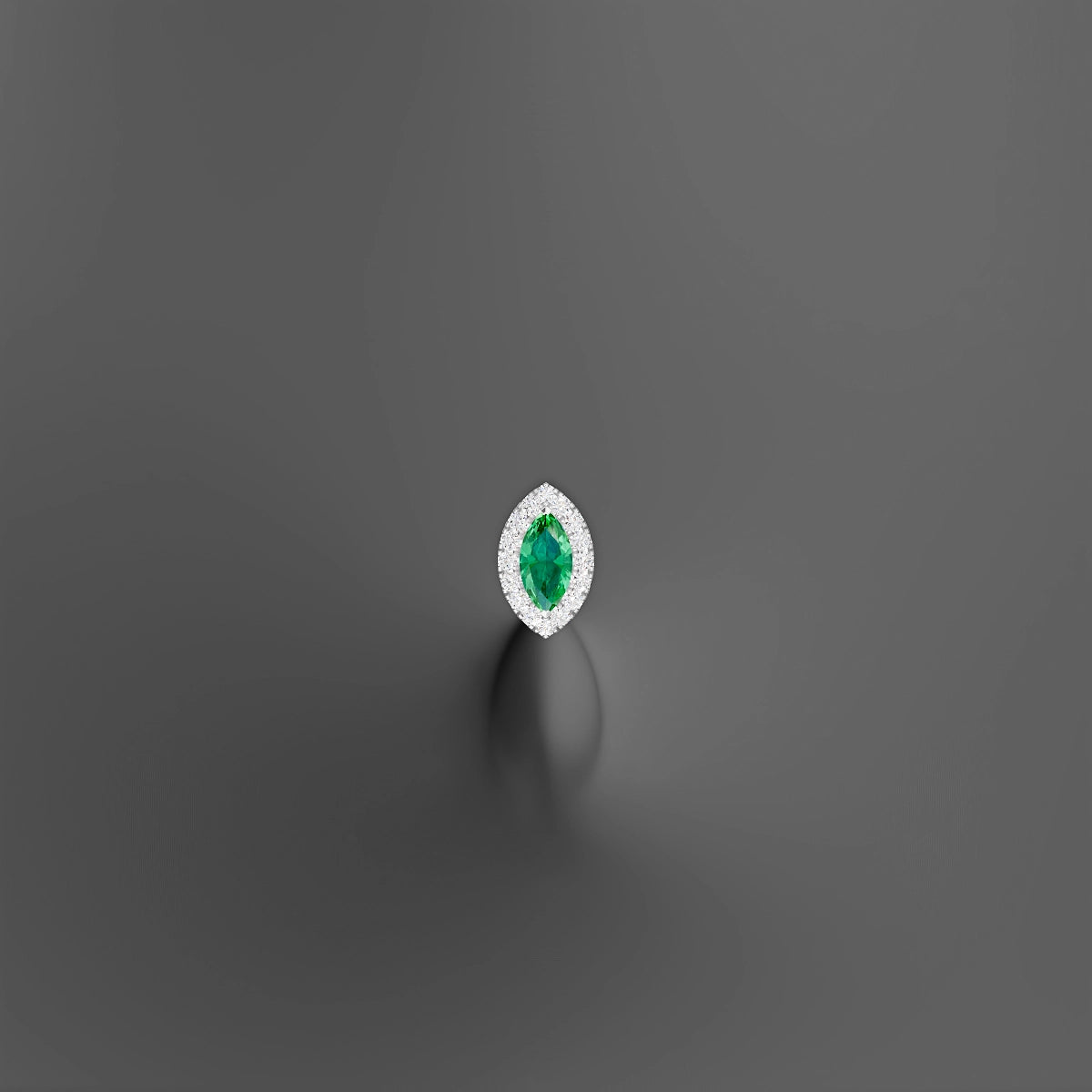 Eirene | 18k White Gold 8 mm 9.5 mm Halo Marquise Emerald & Diamond Floating Navel Piercing