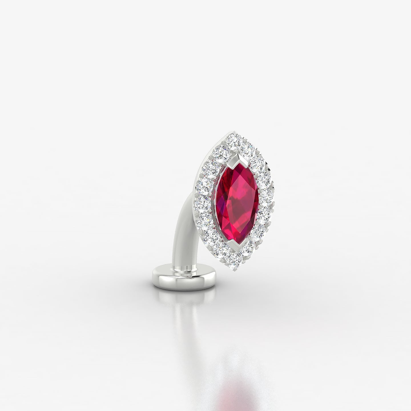 Eirene | 18k White Gold 8 mm 9.5 mm Halo Marquise Ruby & Diamond Floating Navel Piercing