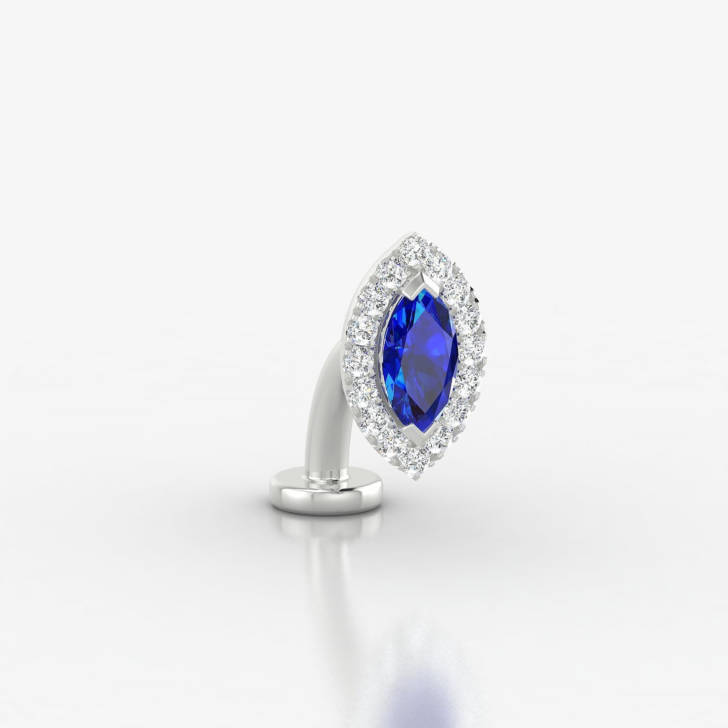 Eirene | 18k White Gold 8 mm 9.5 mm Halo Marquise Sapphire & Diamond Floating Navel Piercing
