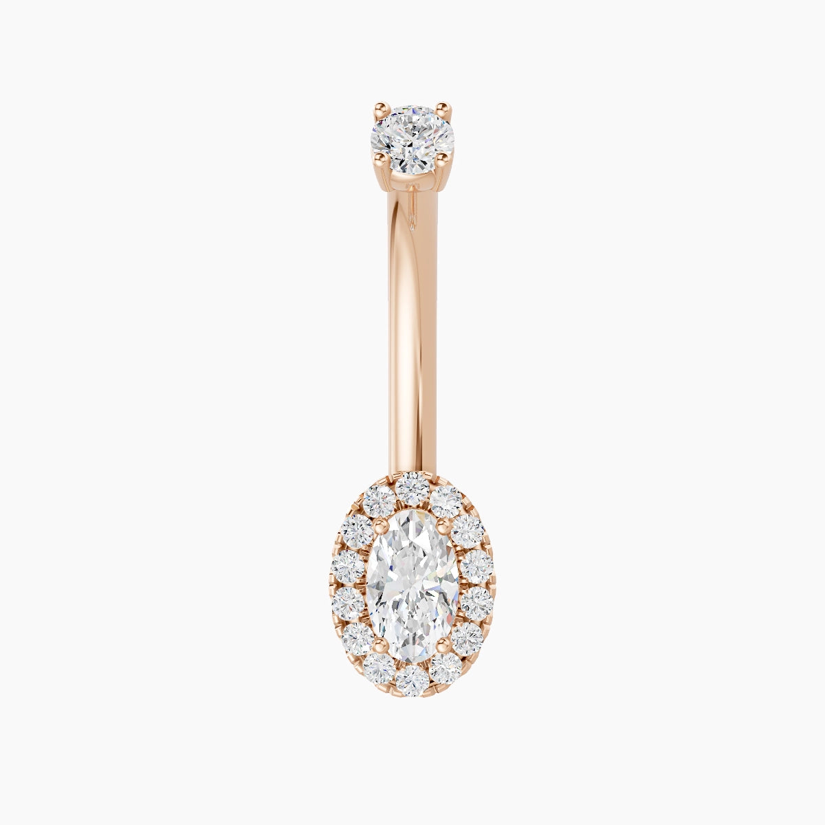 Eirene | 18k Rose Gold 7.5 mm 10 mm Halo Oval Diamond Belly Piercing