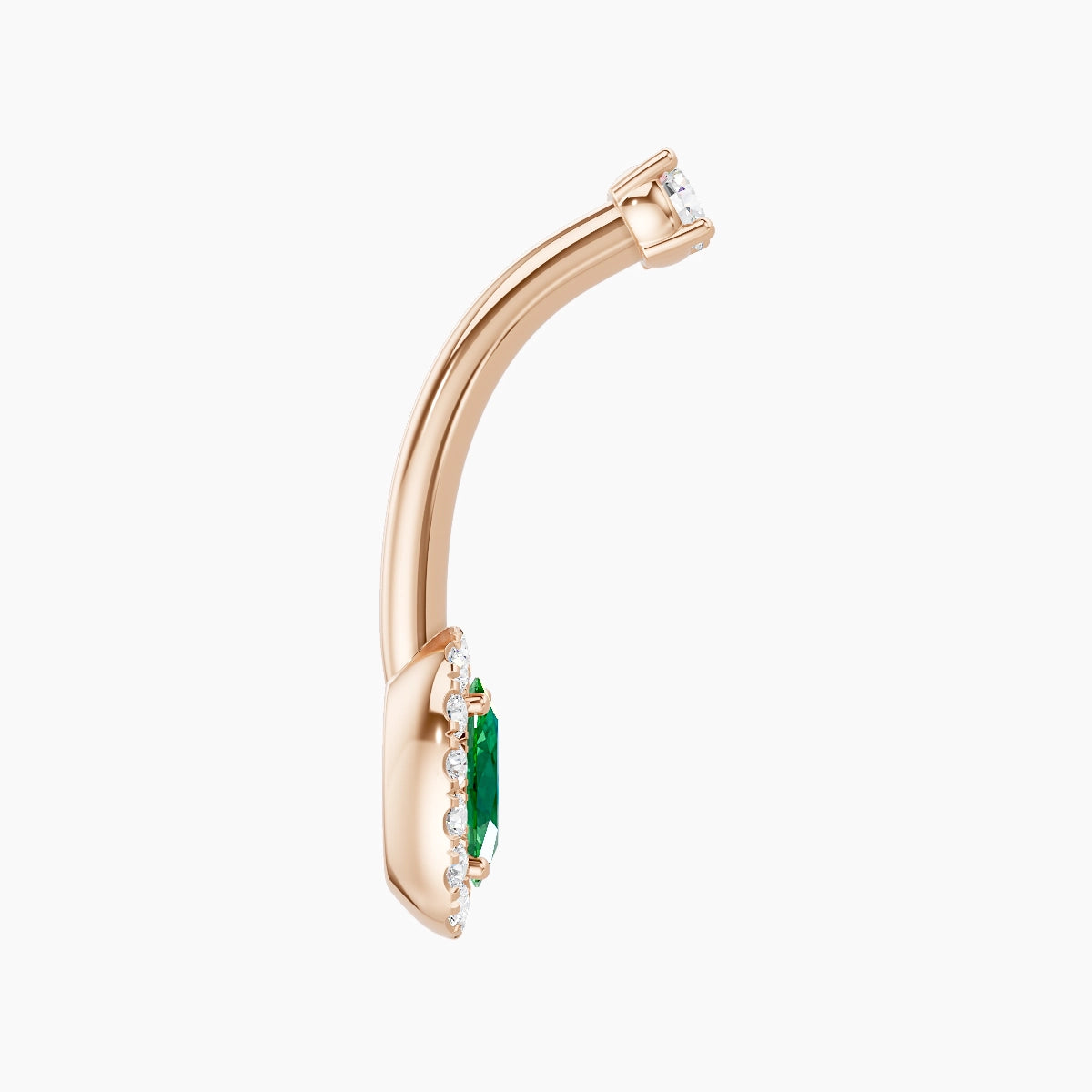 Eirene | 18k Rose Gold 7.5 mm 10 mm Halo Oval Emerald & Diamond Belly Piercing