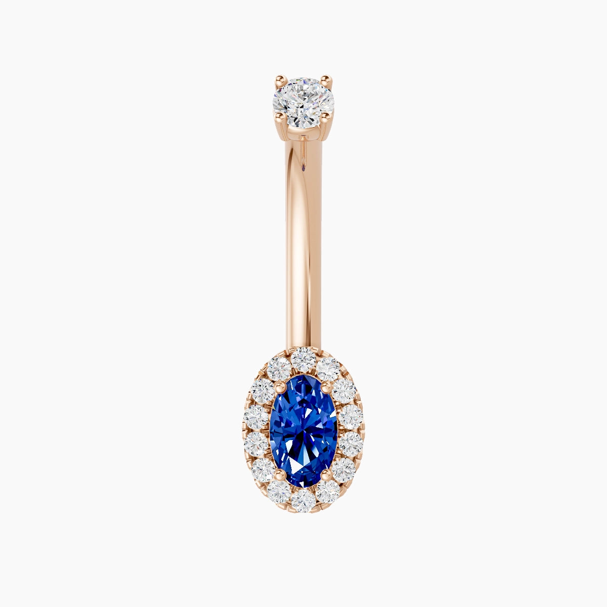 Eirene | 18k Rose Gold 7.5 mm 10 mm Halo Oval Sapphire & Diamond Belly Piercing