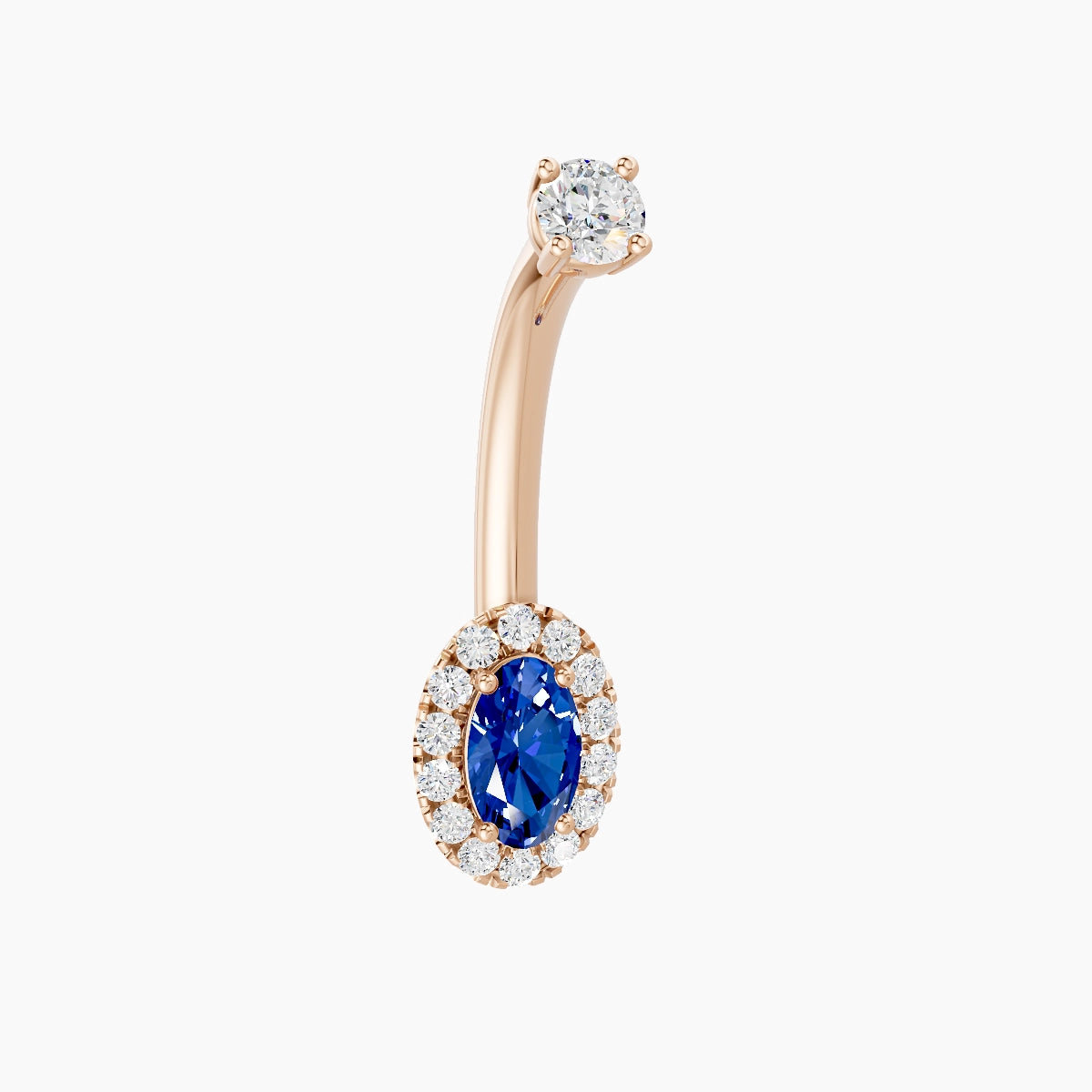 Eirene | 18k Rose Gold 7.5 mm 10 mm Halo Oval Sapphire & Diamond Belly Piercing