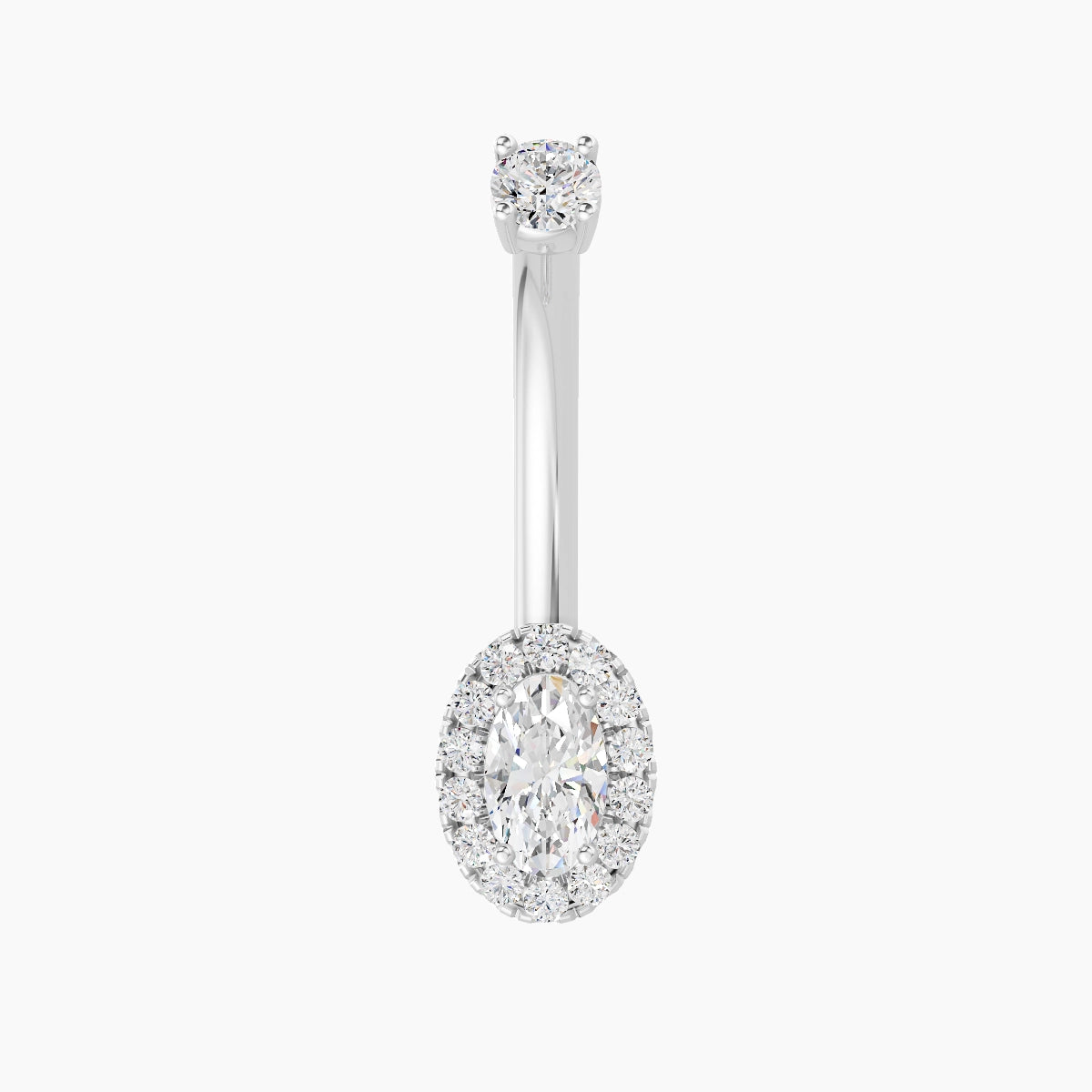 Eirene | 18k White Gold 7.5 mm 10 mm Halo Oval Diamond Belly Piercing