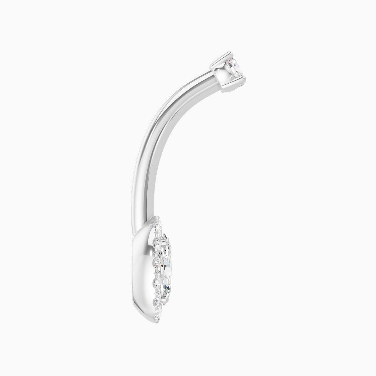 Eirene | 18k White Gold 7.5 mm 10 mm Halo Oval Diamond Belly Piercing