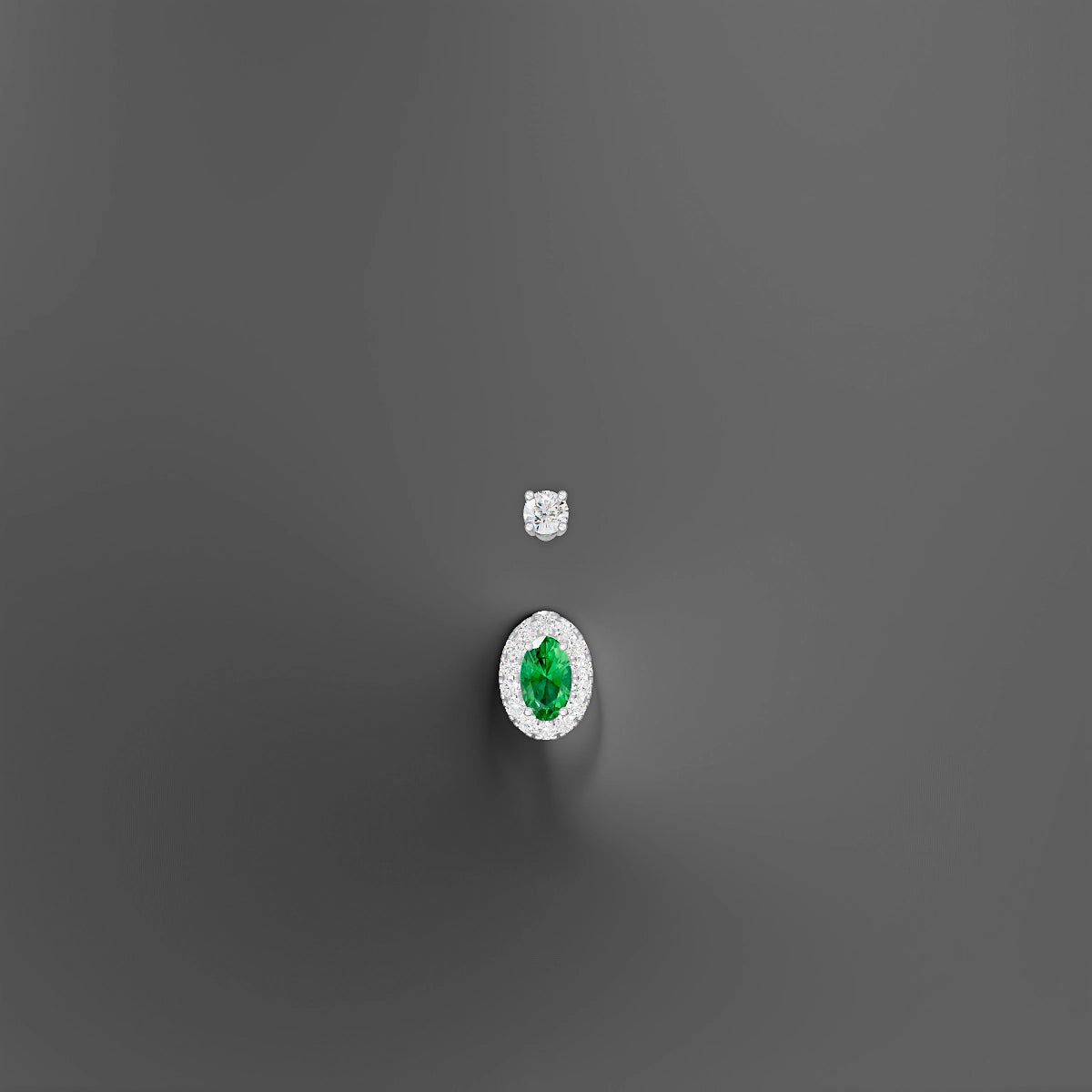 Eirene | 18k White Gold 7.5 mm 10 mm Halo Oval Emerald & Diamond Belly Piercing