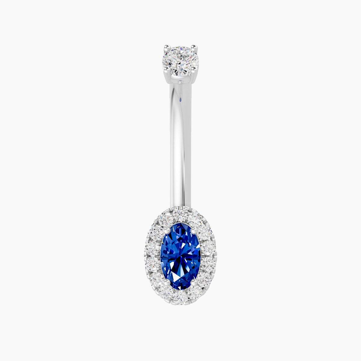 Eirene | 18k White Gold 7.5 mm 10 mm Halo Oval Sapphire & Diamond Belly Piercing