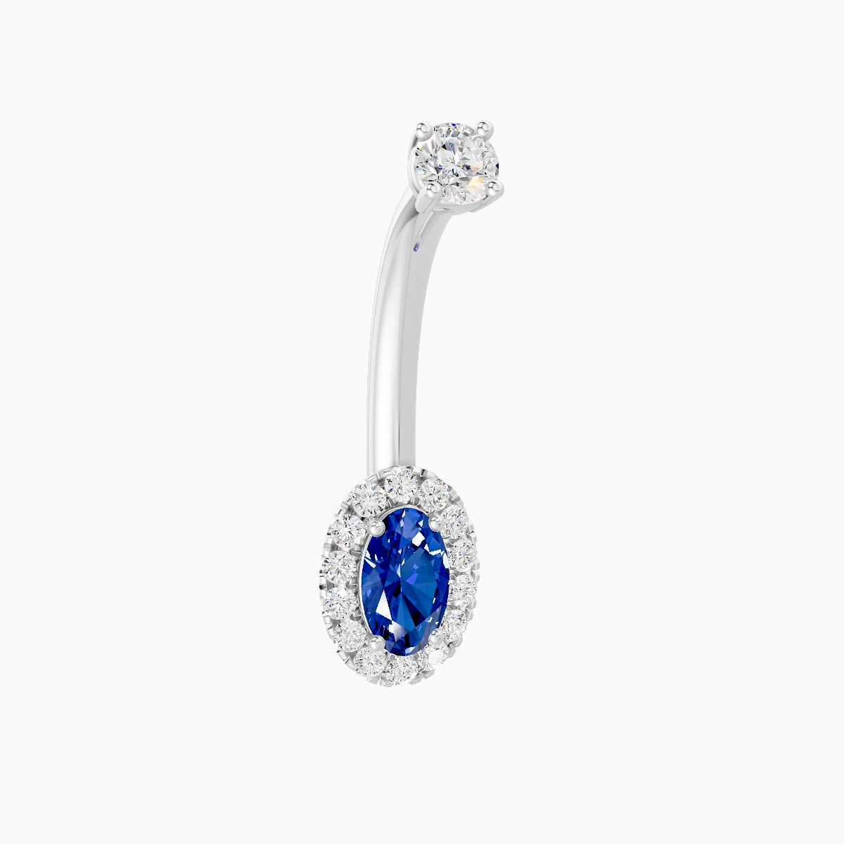 Eirene | 18k White Gold 7.5 mm 10 mm Halo Oval Sapphire & Diamond Belly Piercing
