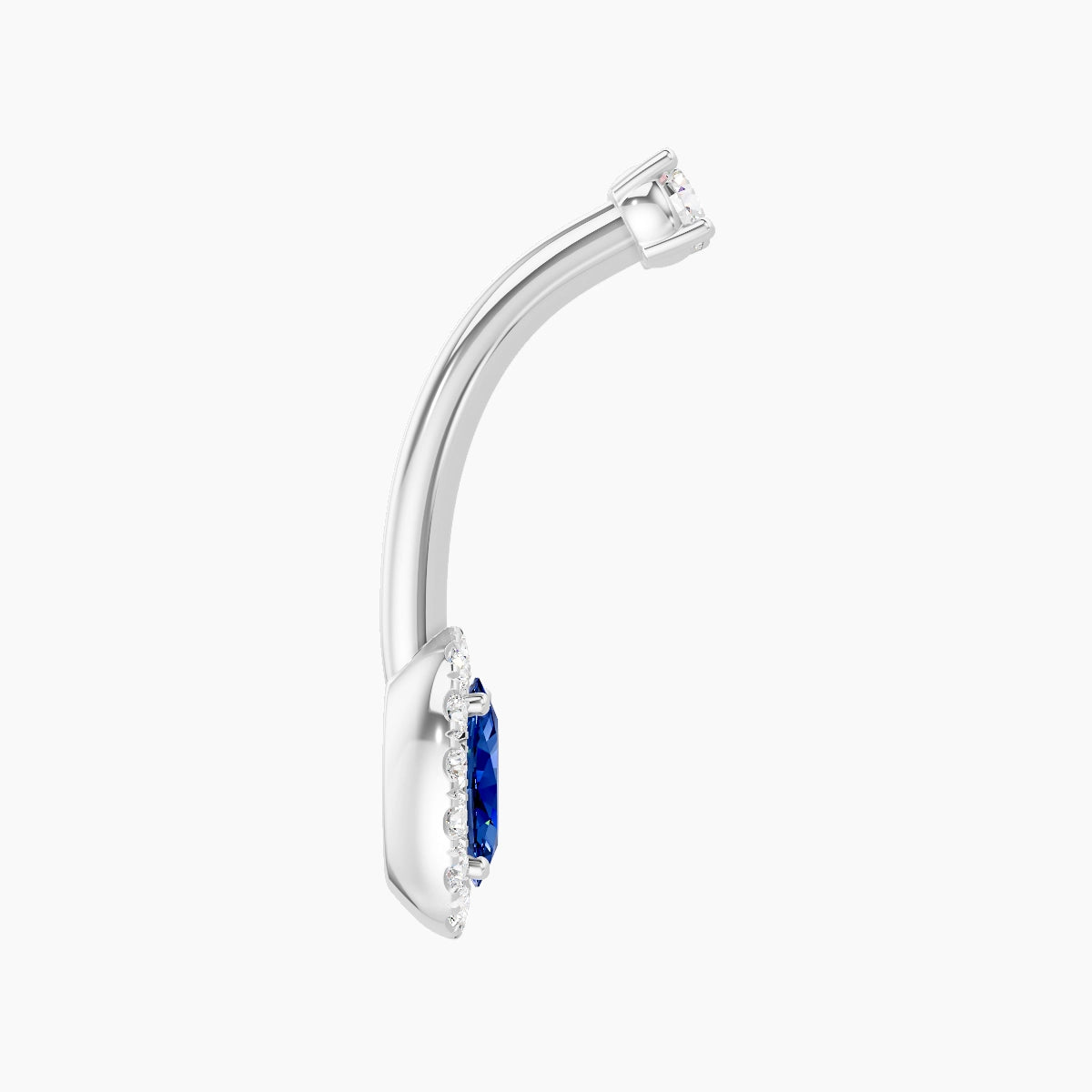 Eirene | 18k White Gold 7.5 mm 10 mm Halo Oval Sapphire & Diamond Belly Piercing