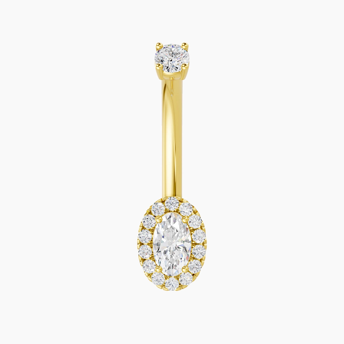 Eirene | 18k Yellow Gold 7.5 mm 10 mm Halo Oval Diamond Belly Piercing
