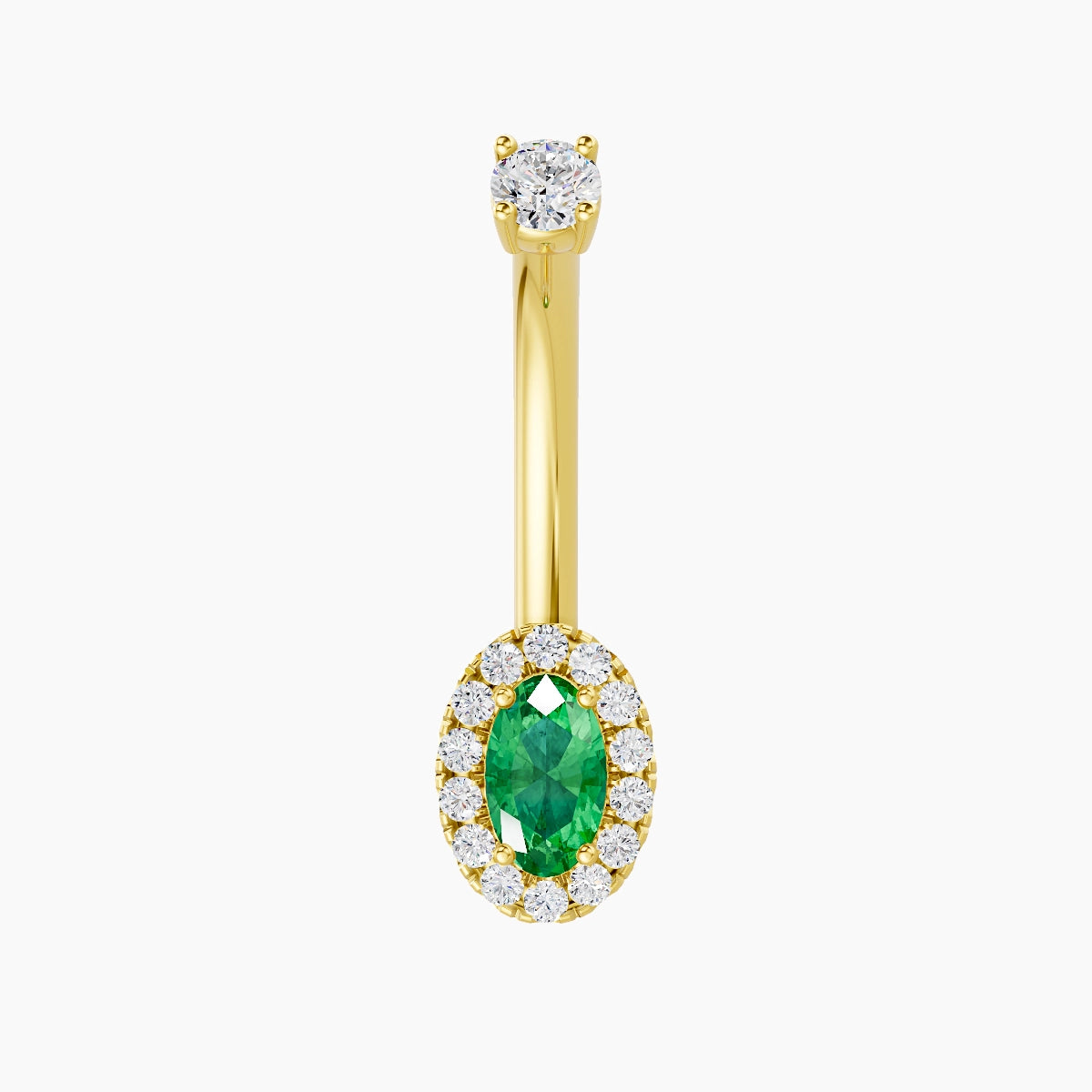 Eirene | 18k Yellow Gold 7.5 mm 10 mm Halo Oval Emerald & Diamond Belly Piercing