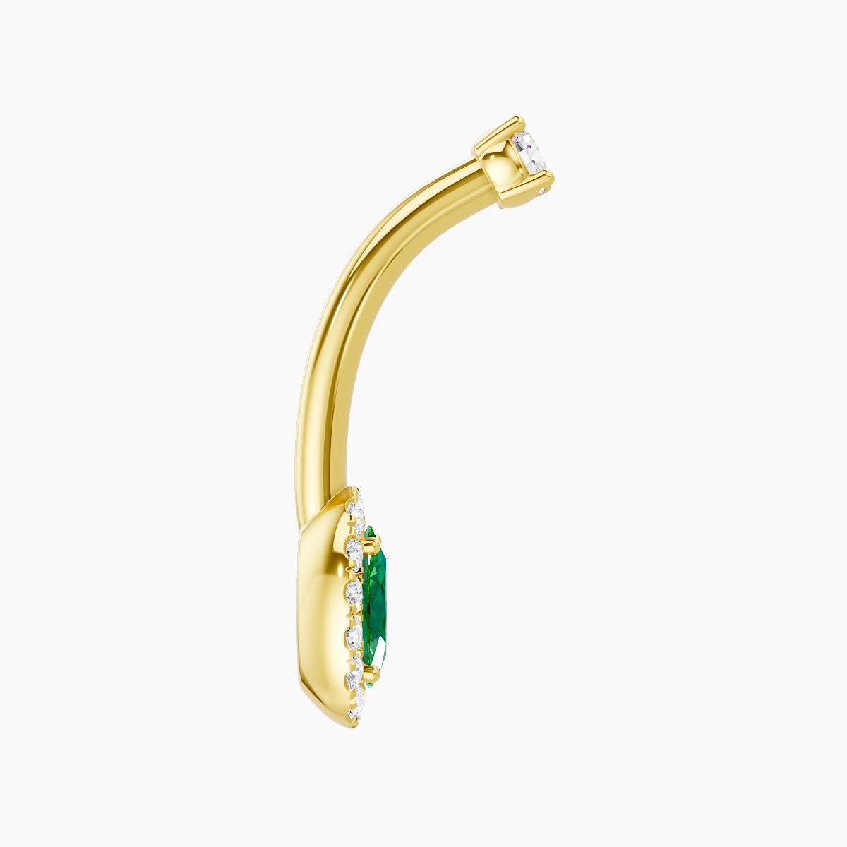 Eirene | 18k Yellow Gold 7.5 mm 10 mm Halo Oval Emerald & Diamond Belly Piercing