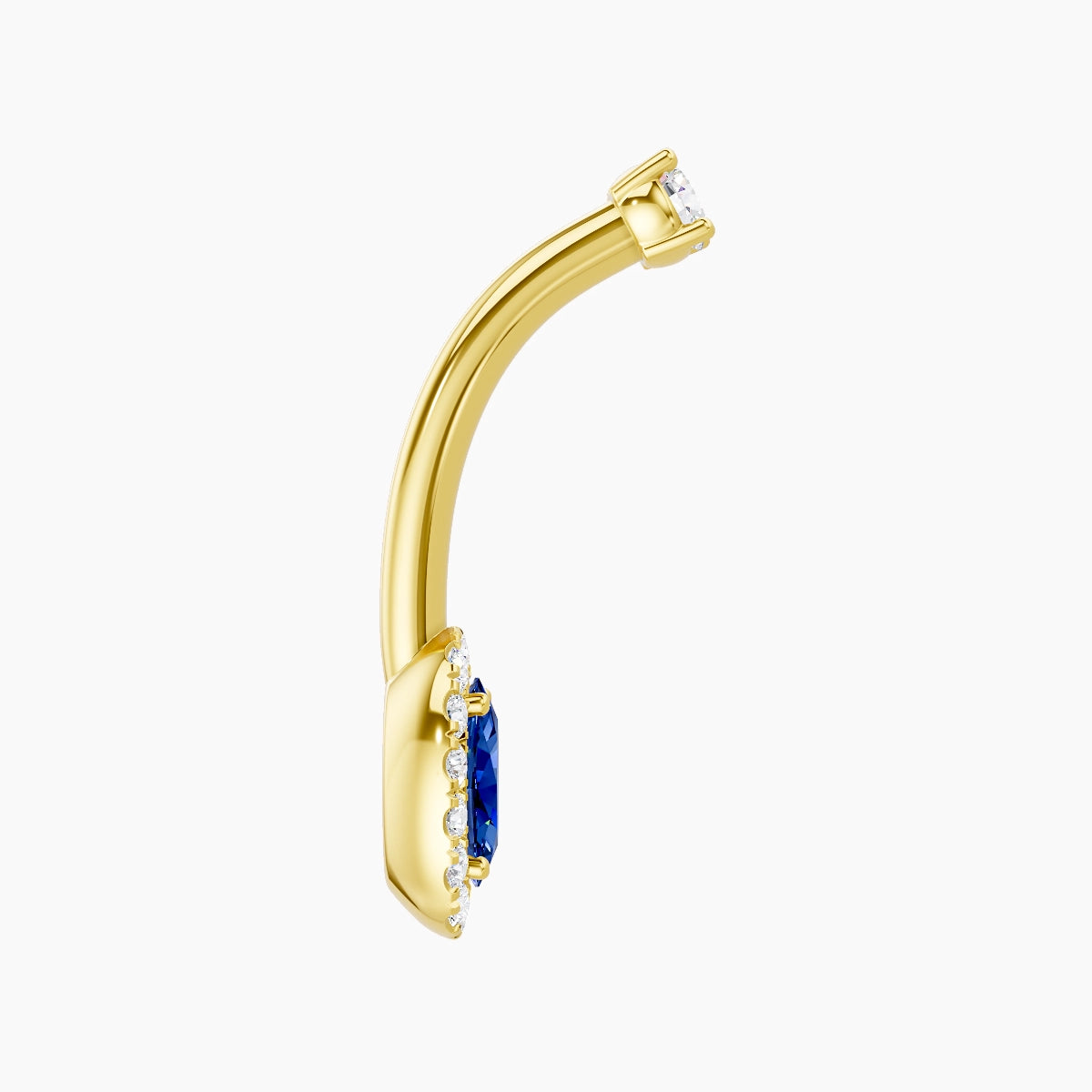 Eirene | 18k Yellow Gold 7.5 mm 10 mm Halo Oval Sapphire & Diamond Belly Piercing