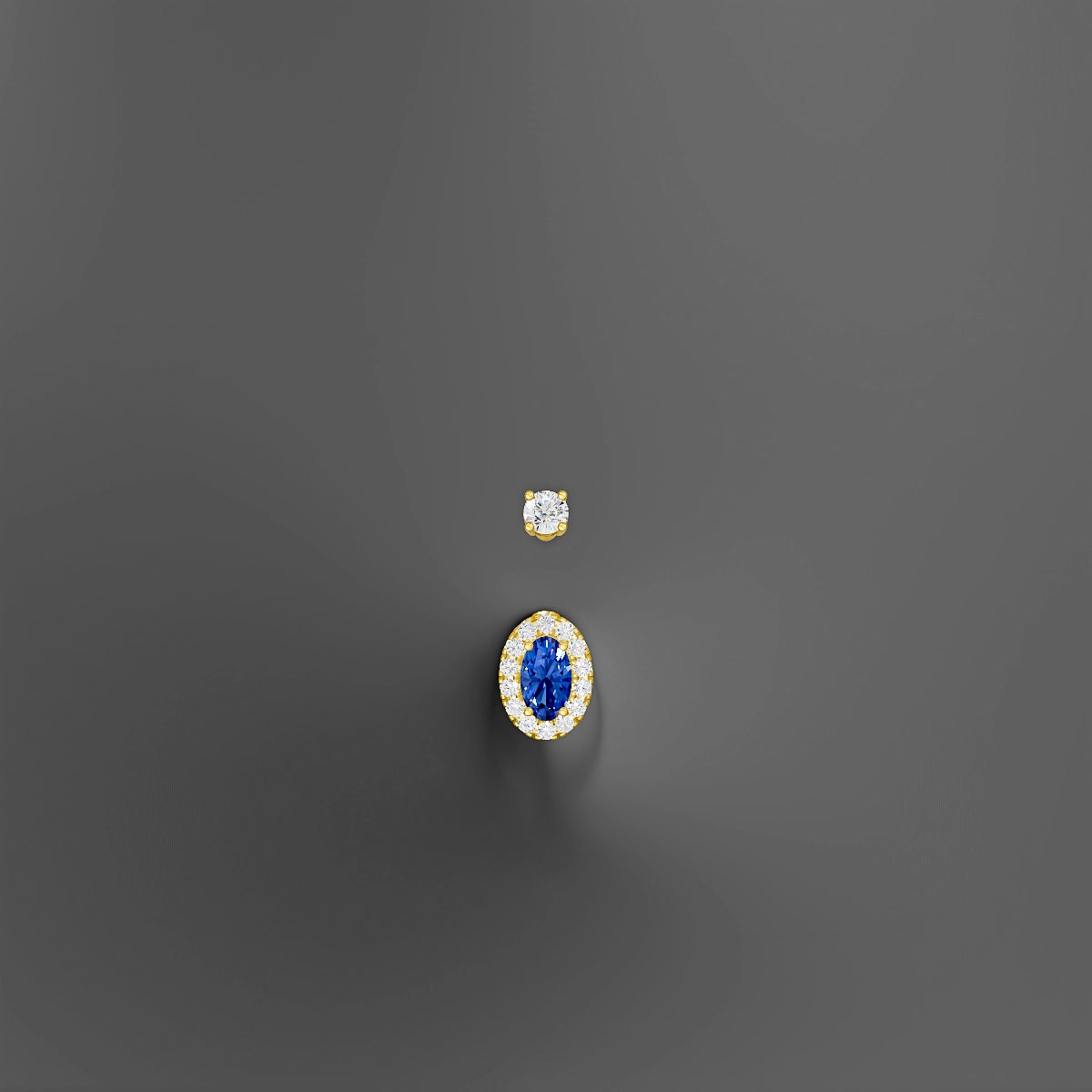 Eirene | 18k Yellow Gold 7.5 mm 10 mm Halo Oval Sapphire & Diamond Belly Piercing