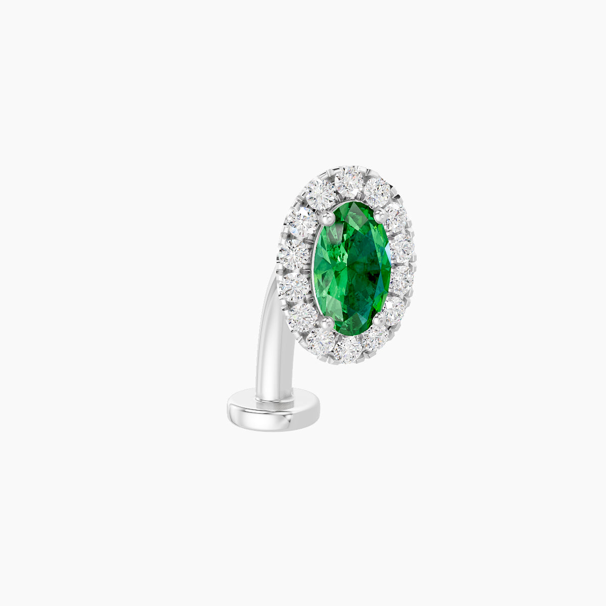 Eirene | 18k White Gold 10 mm 7.5 mm Halo Oval Emerald & Diamond Floating Navel Piercing