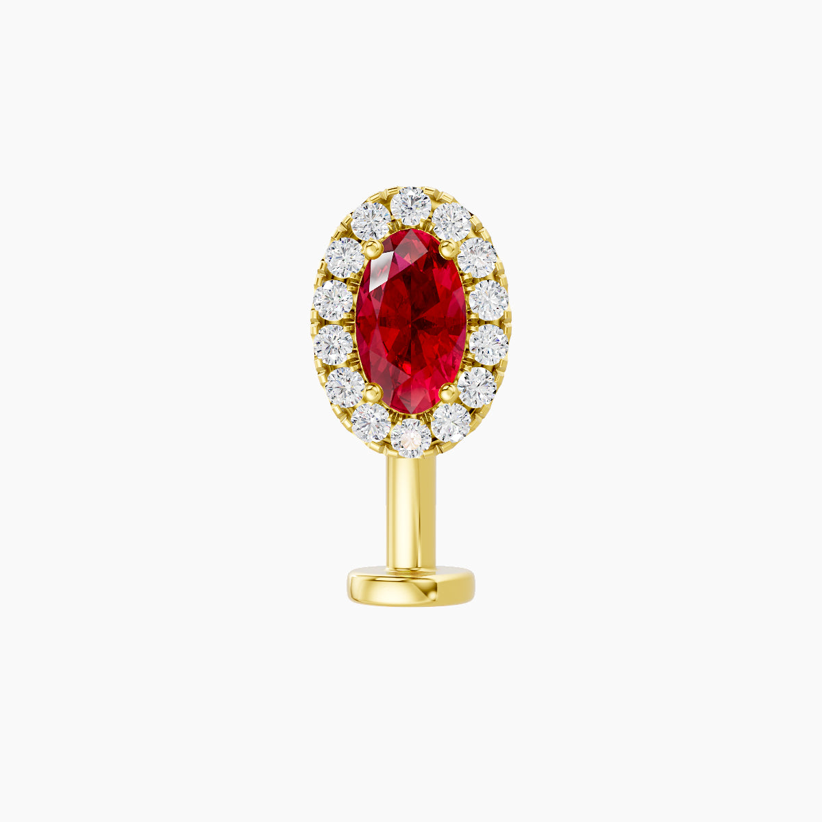 Eirene | 18k Yellow Gold 10 mm 7.5 mm Halo Oval Ruby & Diamond Floating Navel Piercing