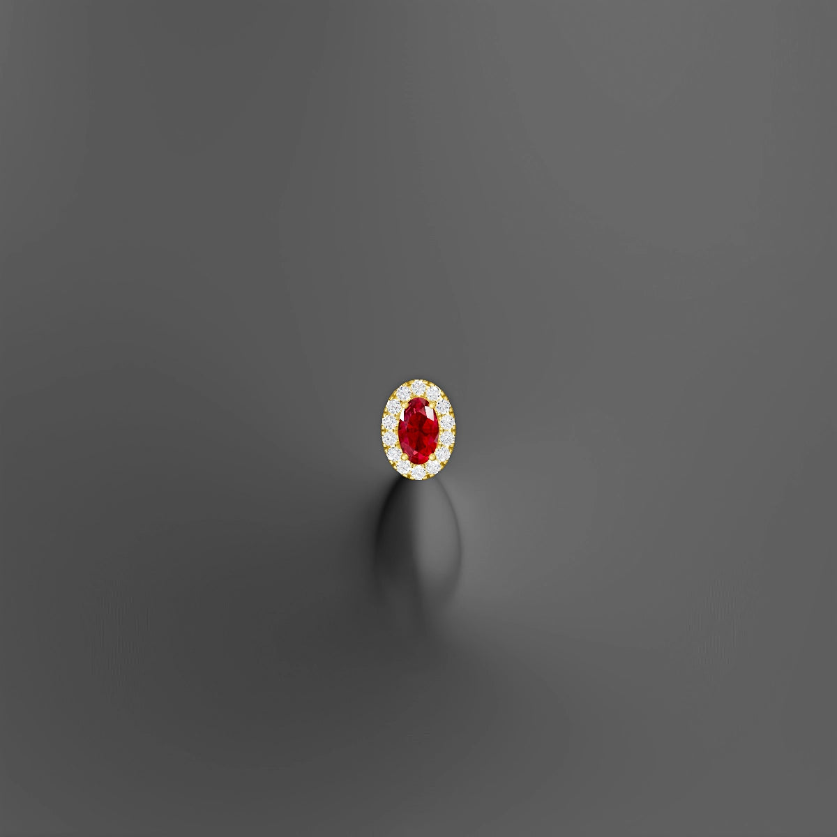 Eirene | 18k Yellow Gold 10 mm 7.5 mm Halo Oval Ruby & Diamond Floating Navel Piercing