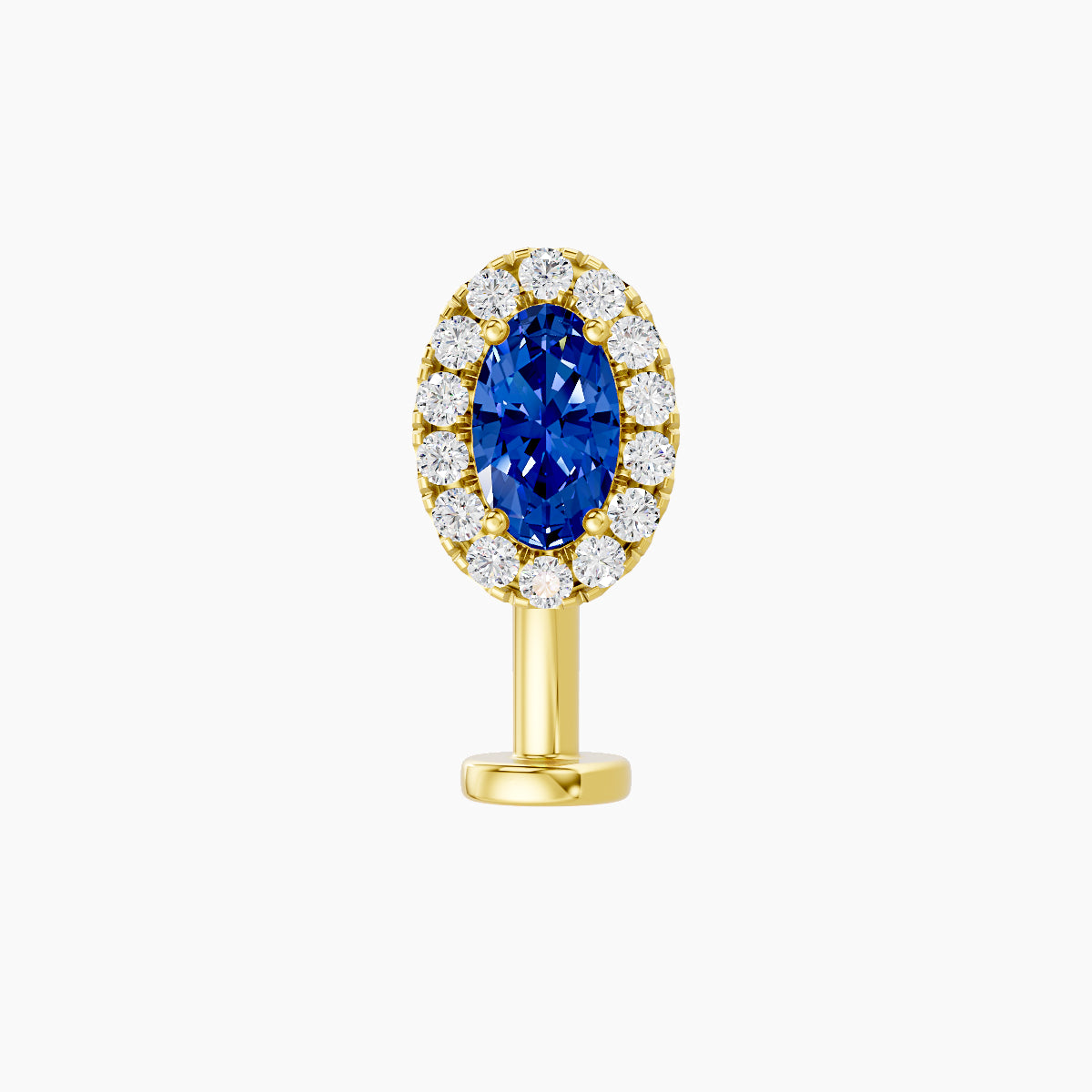 Eirene | 18k Yellow Gold 10 mm 7.5 mm Halo Oval Sapphire & Diamond Floating Navel Piercing