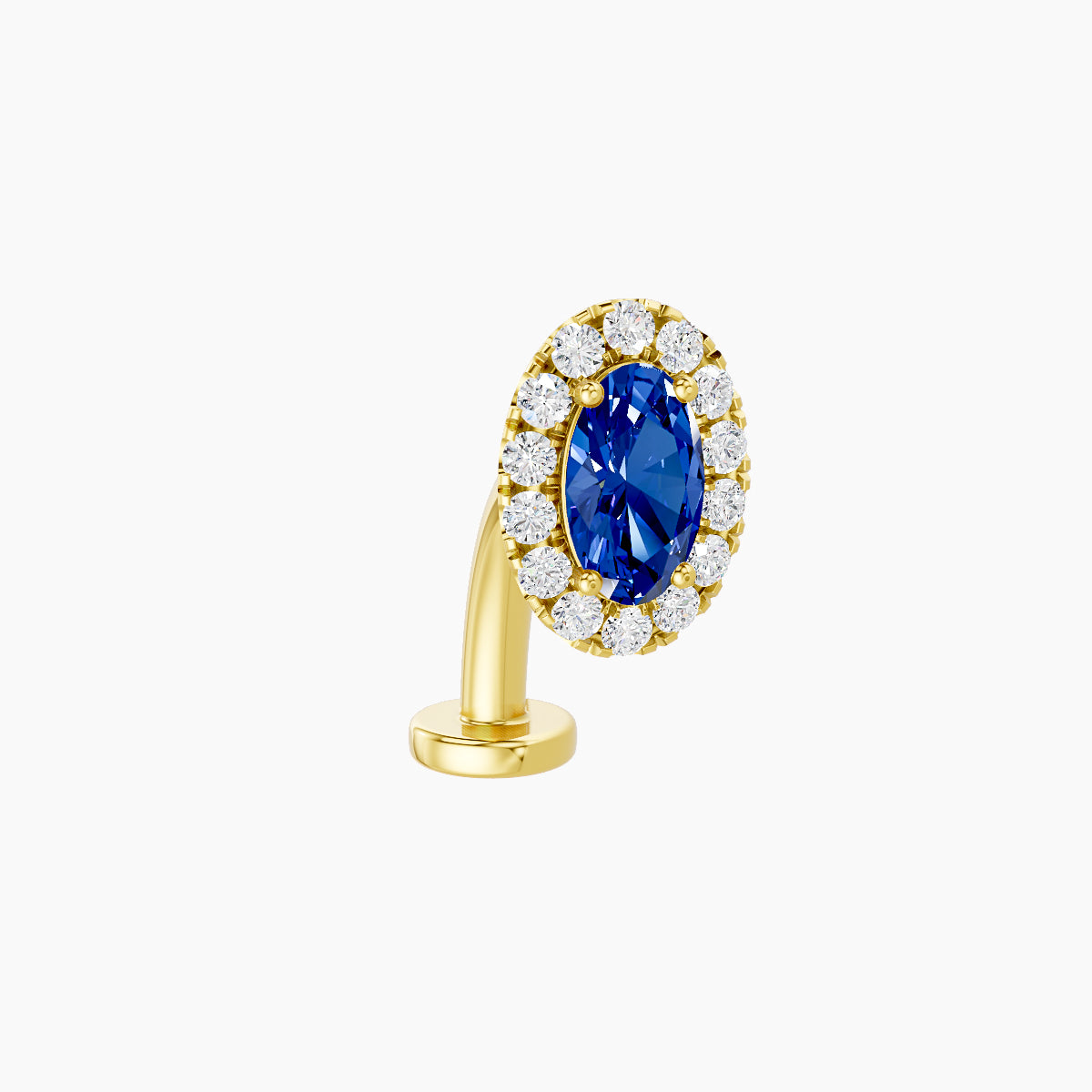 Eirene | 18k Yellow Gold 10 mm 7.5 mm Halo Oval Sapphire & Diamond Floating Navel Piercing