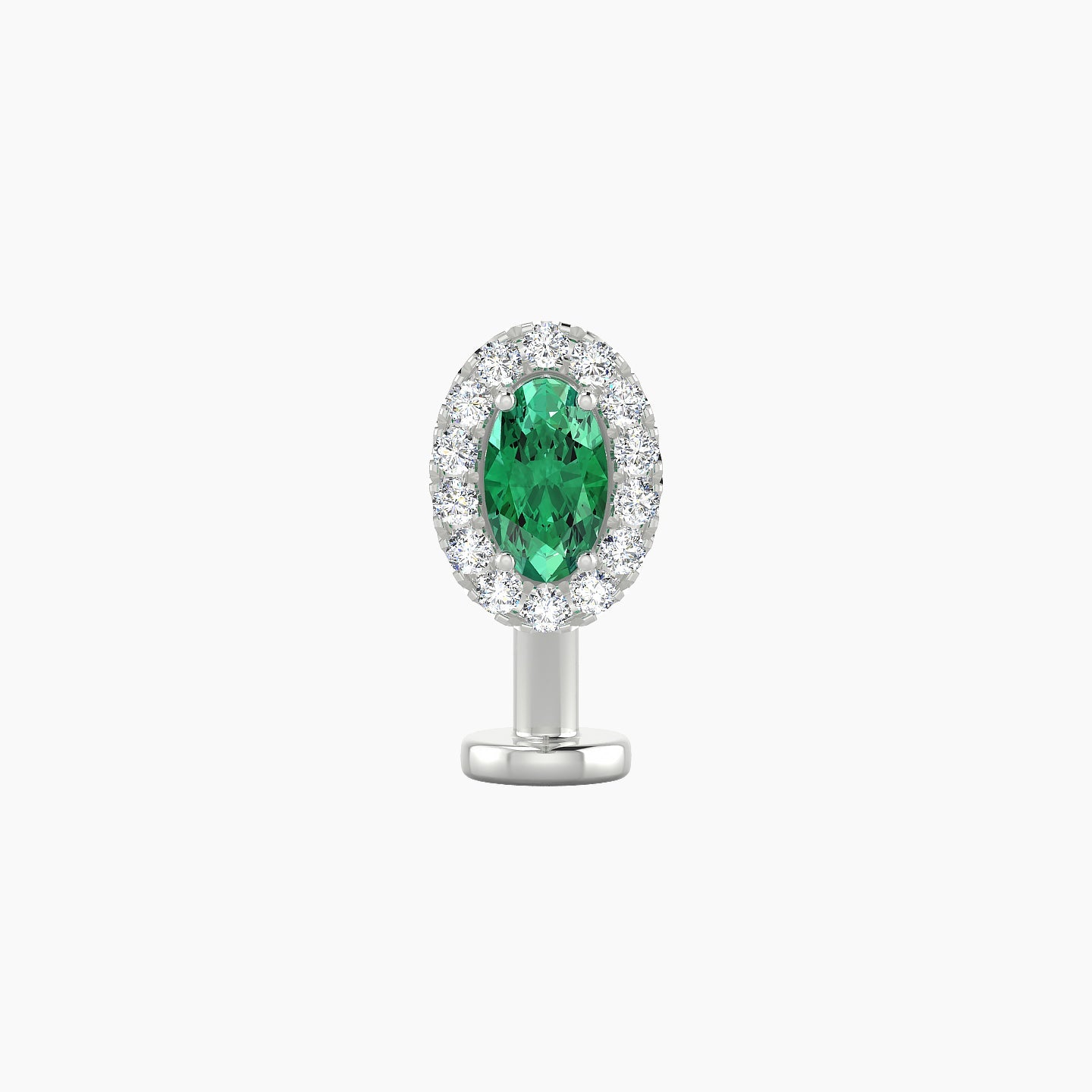 Eirene | 18k White Gold 10 mm 7.5 mm Halo Oval Emerald & Diamond Floating Navel Piercing