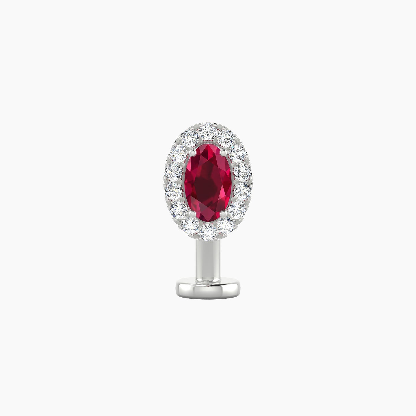 Eirene | 18k White Gold 10 mm 7.5 mm Halo Oval Ruby & Diamond Floating Navel Piercing