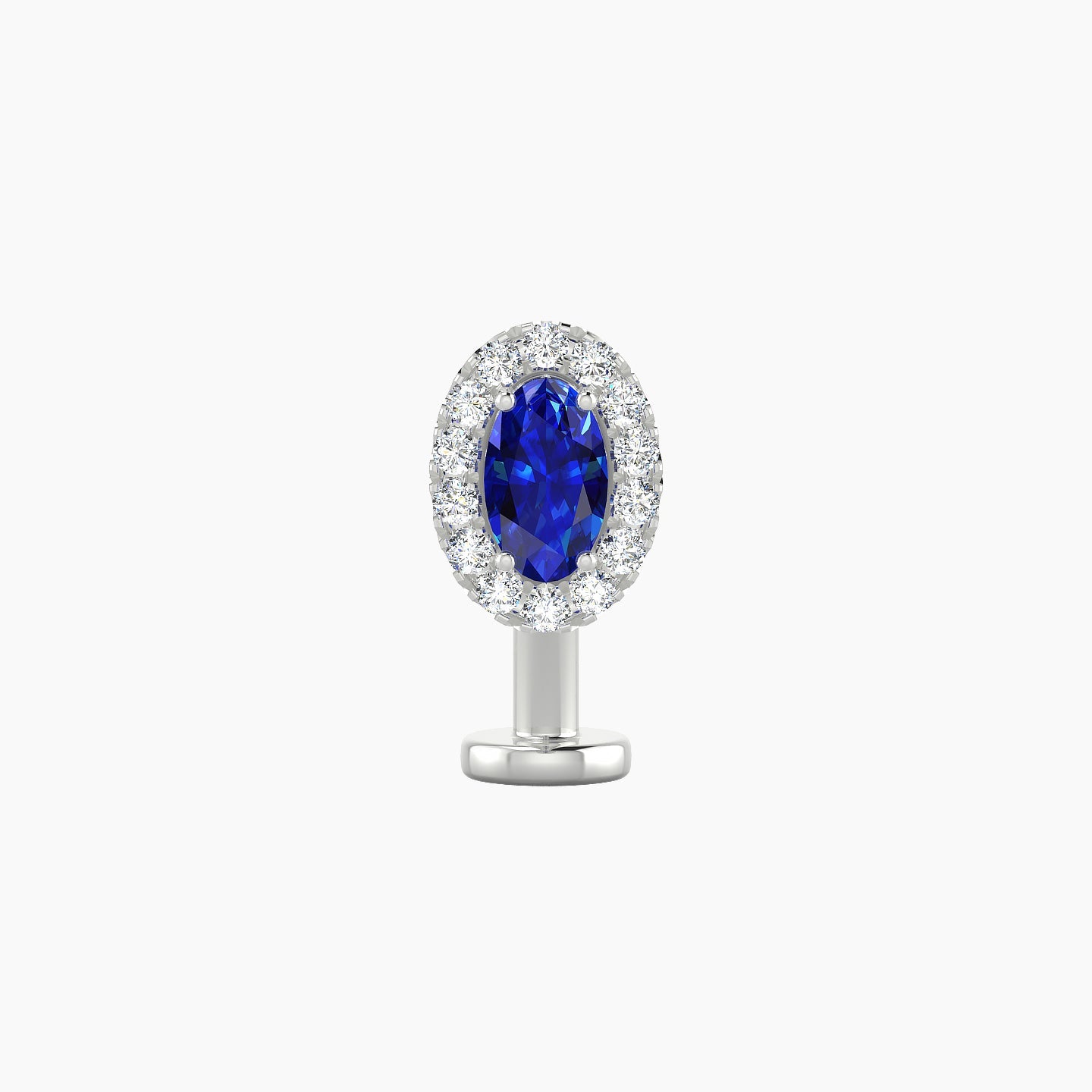 Eirene | 18k White Gold 10 mm 7.5 mm Halo Oval Sapphire & Diamond Floating Navel Piercing