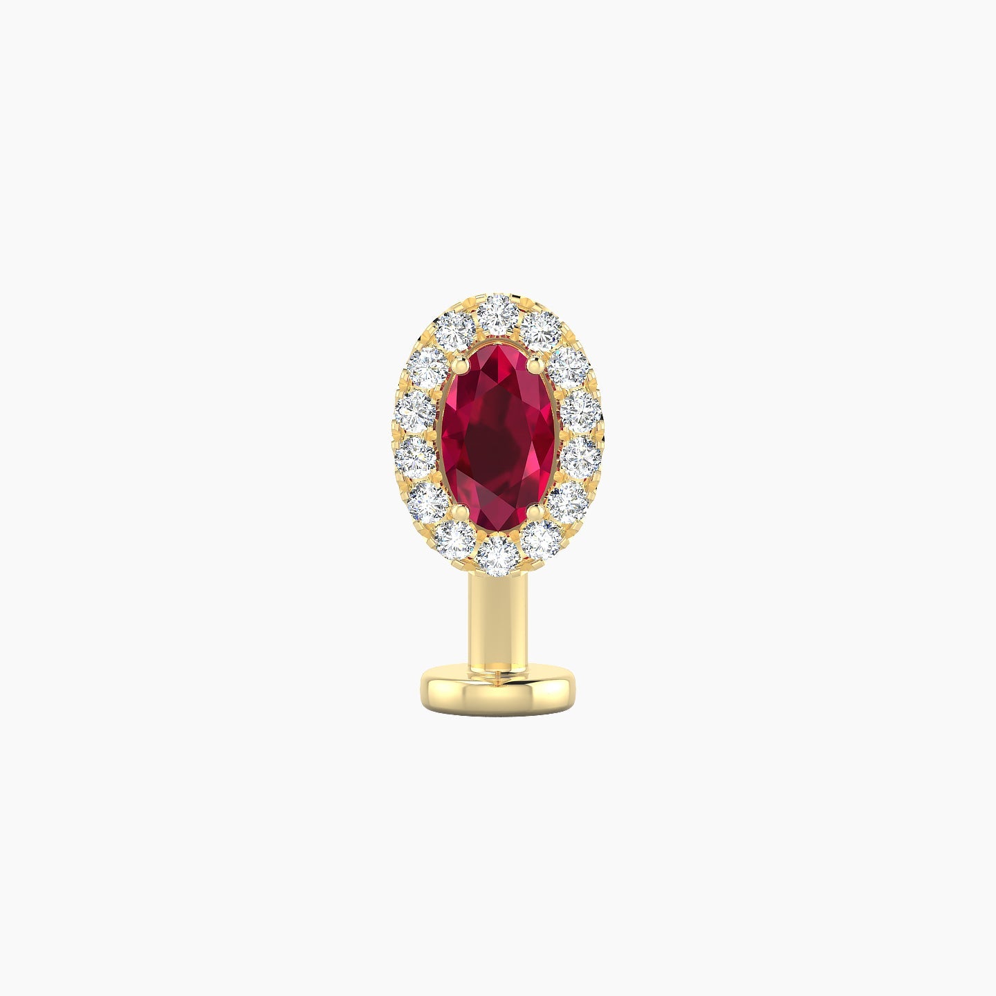 Eirene | 18k Yellow Gold 10 mm 7.5 mm Halo Oval Ruby & Diamond Floating Navel Piercing