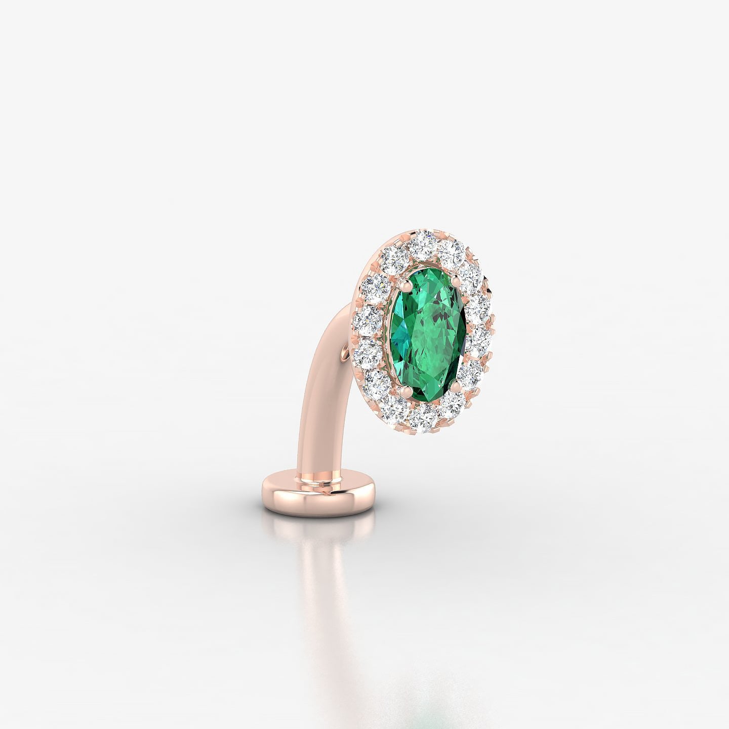 Eirene | 18k Rose Gold 10 mm 7.5 mm Halo Oval Emerald & Diamond Floating Navel Piercing