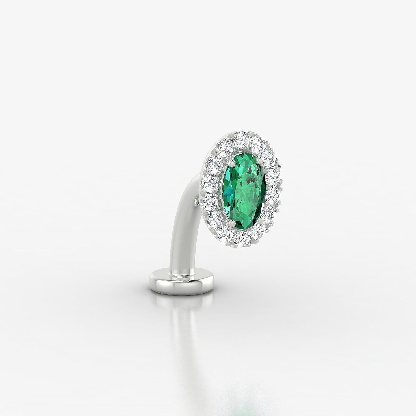 Eirene | 18k White Gold 10 mm 7.5 mm Halo Oval Emerald & Diamond Floating Navel Piercing