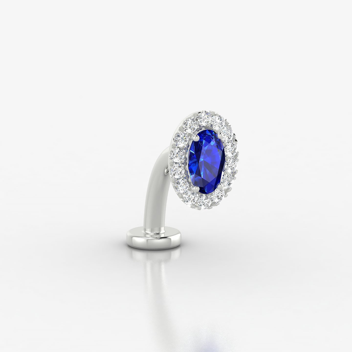 Eirene | 18k White Gold 10 mm 7.5 mm Halo Oval Sapphire & Diamond Floating Navel Piercing