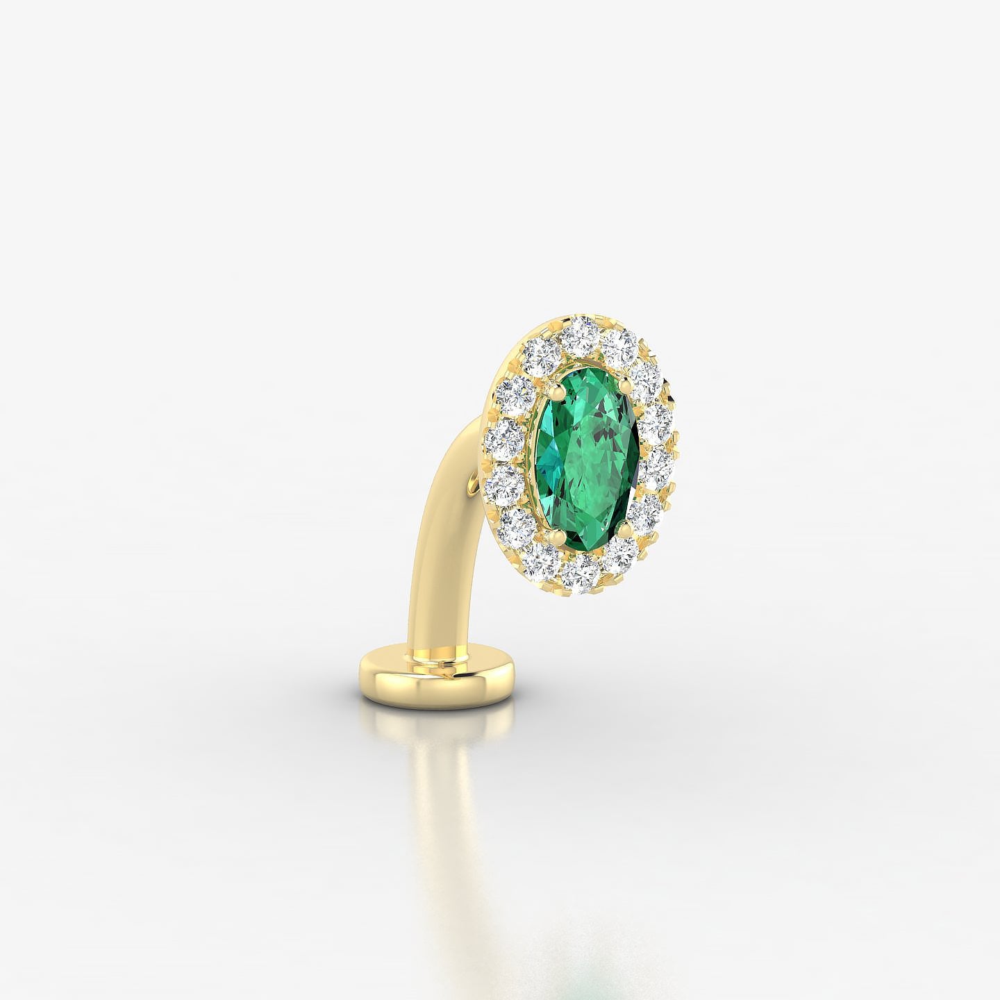 Eirene | 18k Yellow Gold 10 mm 7.5 mm Halo Oval Emerald & Diamond Floating Navel Piercing