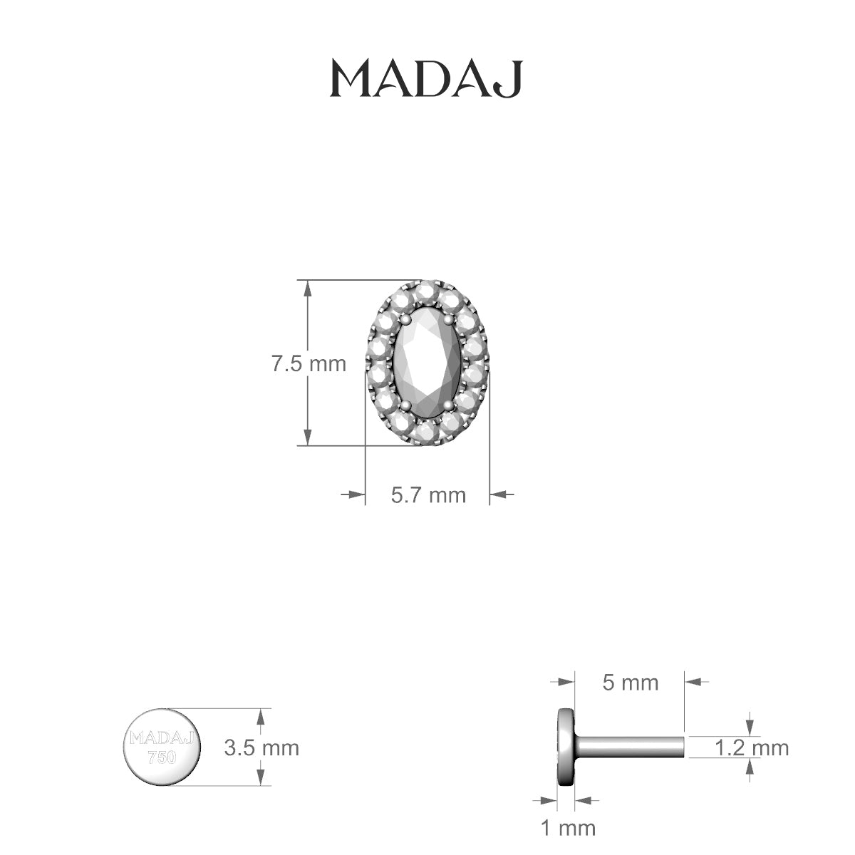 Eirene | 18k Rose Gold 7.5 mm 5 mm Halo Oval Diamond Piercing