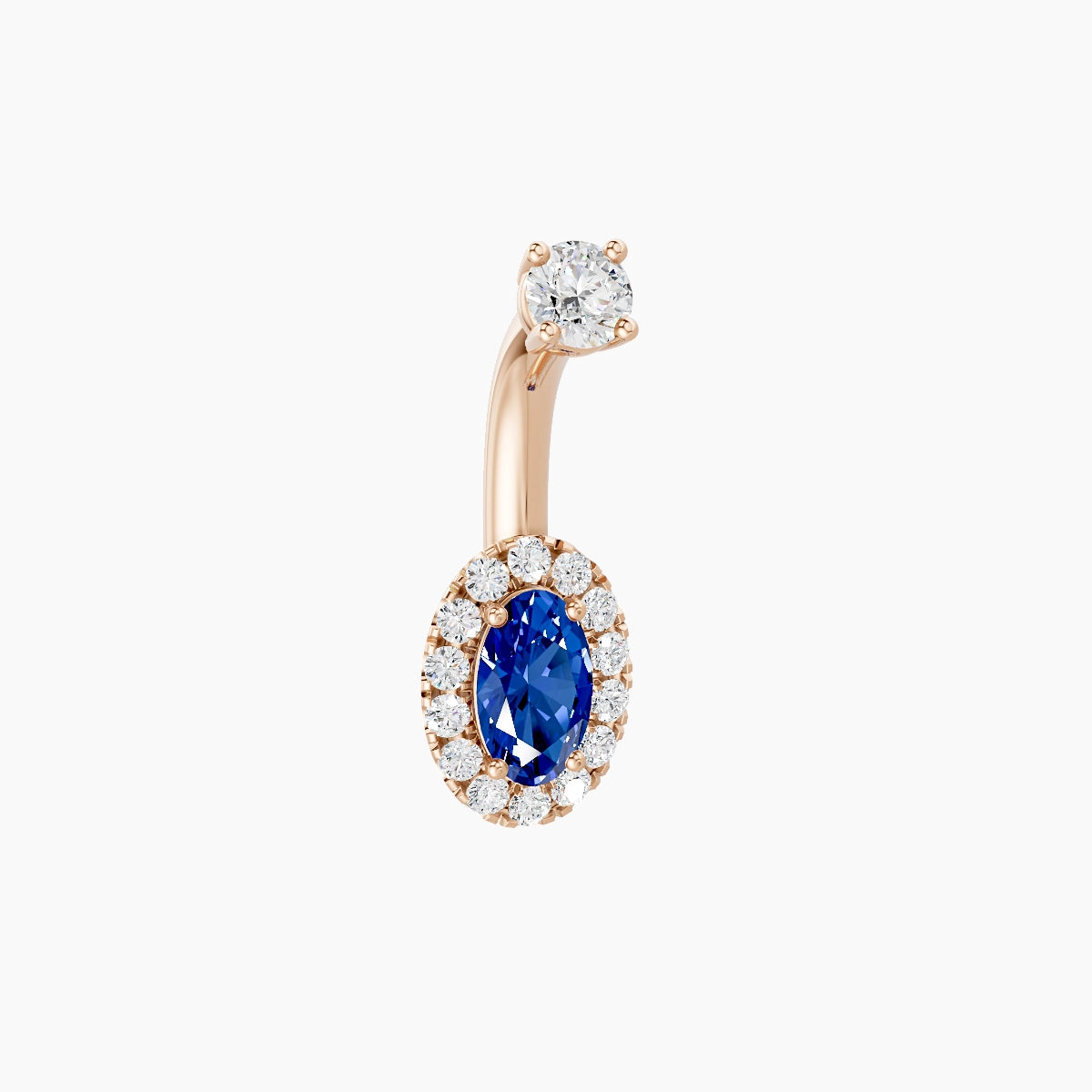 Eirene | 18k Rose Gold 7.5 mm 6 mm Halo Oval Sapphire & Diamond Belly Piercing