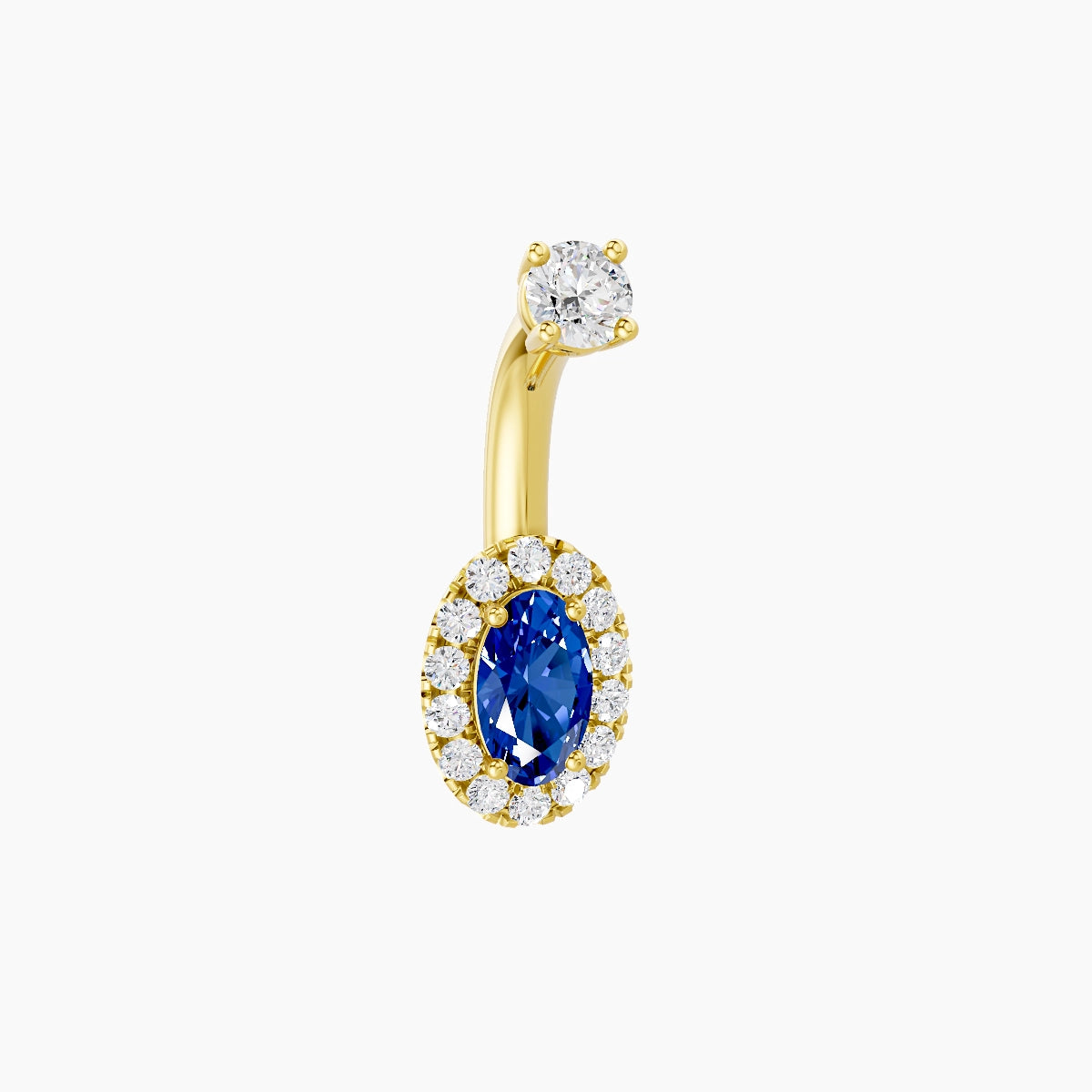 Eirene | 18k Yellow Gold 7.5 mm 6 mm Halo Oval Sapphire & Diamond Belly Piercing