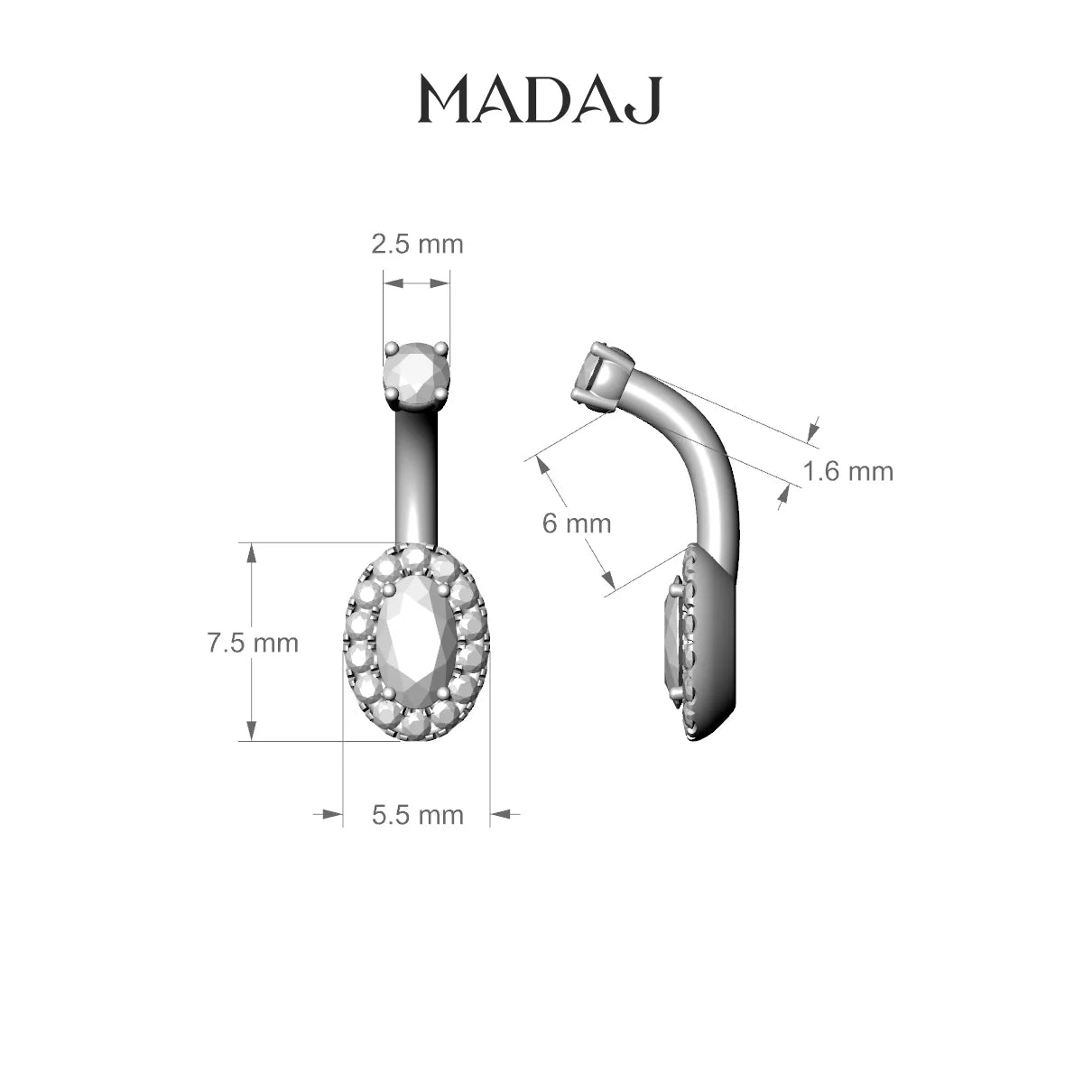 Eirene | 18k Yellow Gold 7.5 mm 6 mm Halo Oval Diamond Belly Piercing
