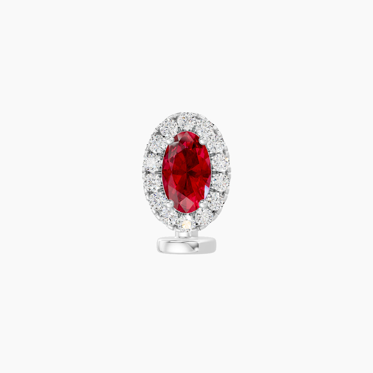 Eirene | 18k White Gold 6 mm 7.5 mm Halo Oval Ruby & Diamond Floating Navel Piercing