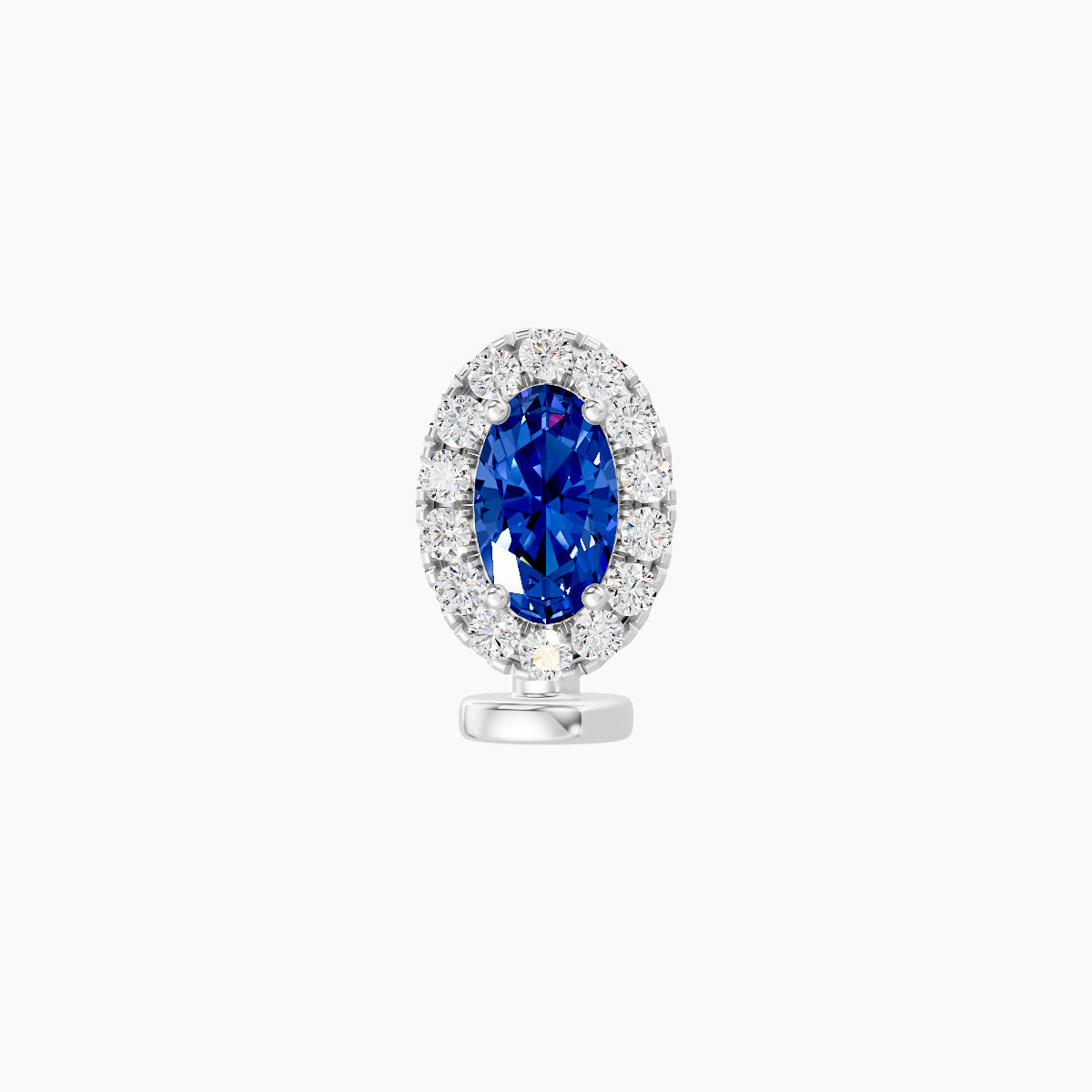 Eirene | 18k White Gold 6 mm 7.5 mm Halo Oval Sapphire & Diamond Floating Navel Piercing