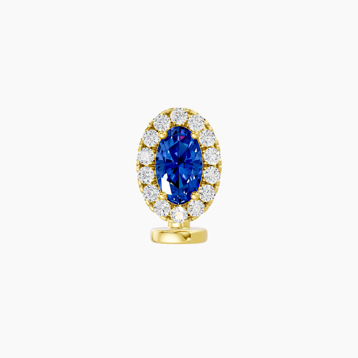 Eirene | 18k Yellow Gold 6 mm 7.5 mm Halo Oval Sapphire & Diamond Floating Navel Piercing