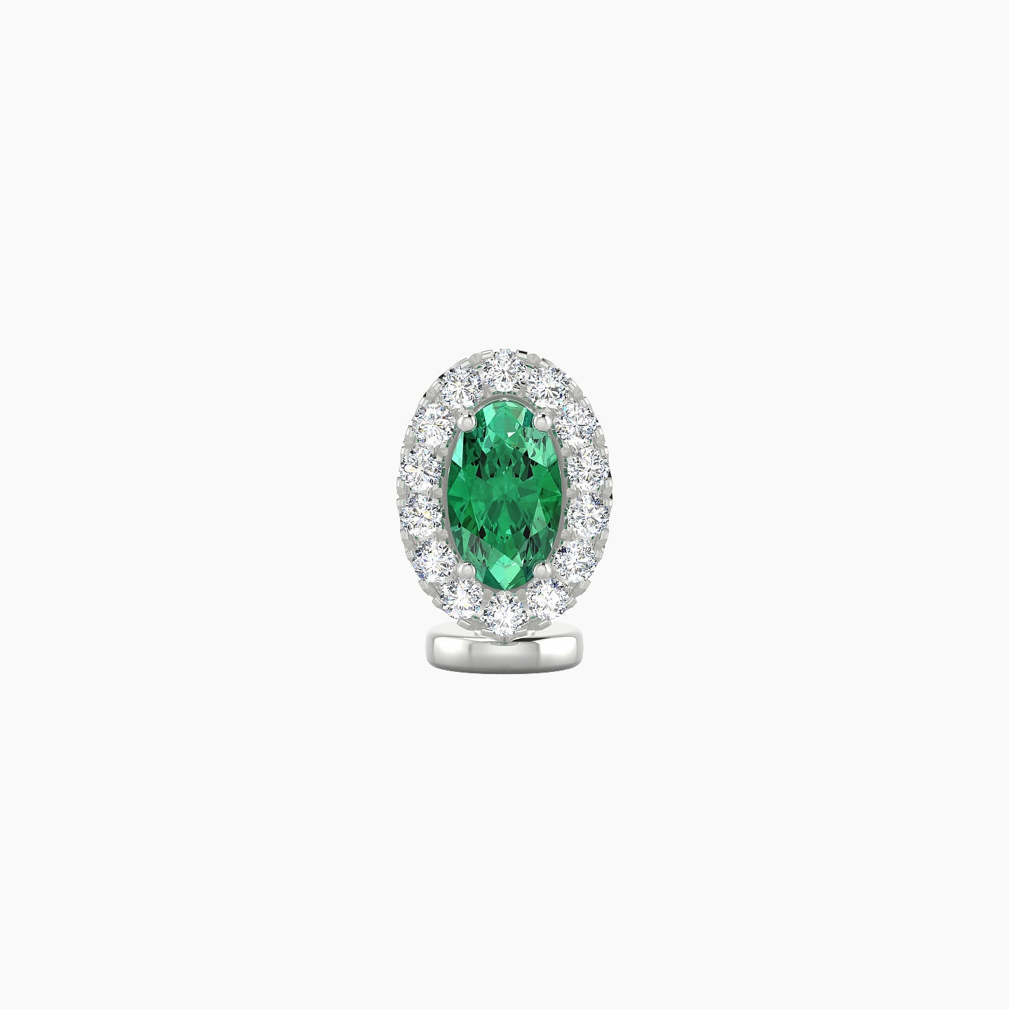 Eirene | 18k White Gold 6 mm 7.5 mm Halo Oval Emerald & Diamond Floating Navel Piercing