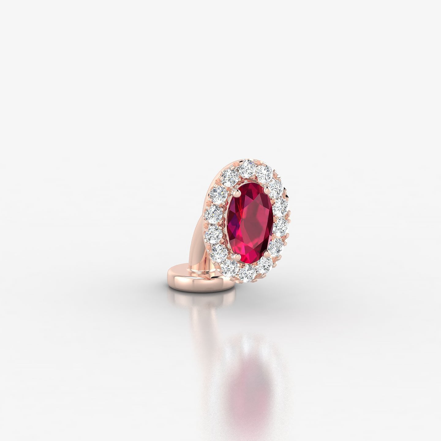 Eirene | 18k Rose Gold 6 mm 7.5 mm Halo Oval Ruby & Diamond Floating Navel Piercing