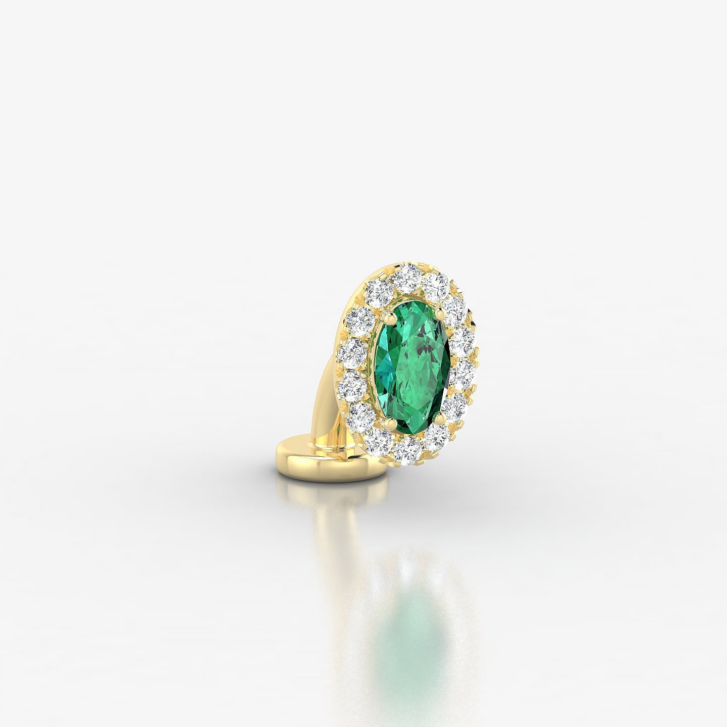 Eirene | 18k Yellow Gold 6 mm 7.5 mm Halo Oval Emerald & Diamond Floating Navel Piercing