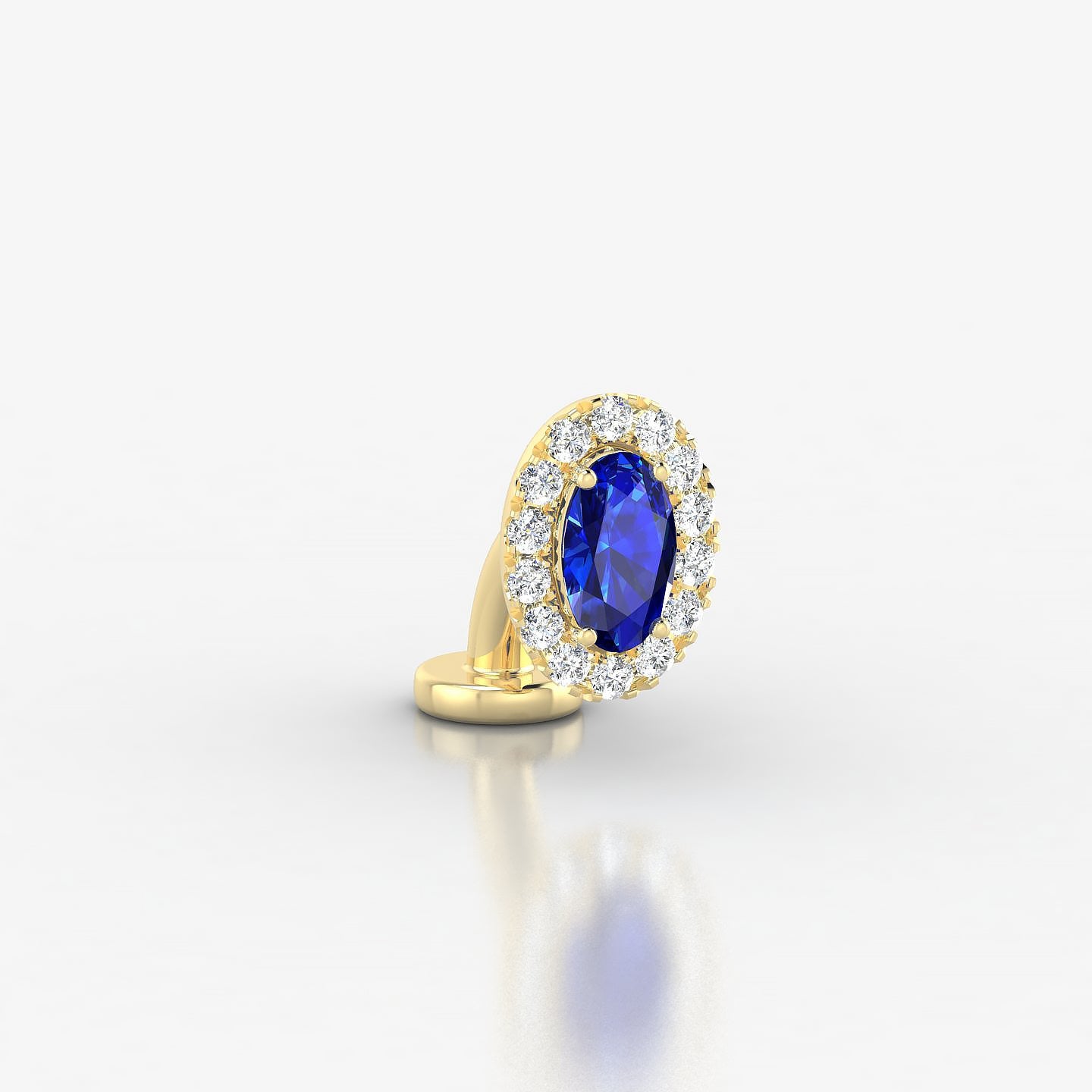 Eirene | 18k Yellow Gold 6 mm 7.5 mm Halo Oval Sapphire & Diamond Floating Navel Piercing