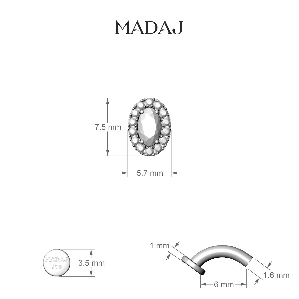 Eirene | 18k Rose Gold 7.5 mm 6 mm Halo Oval Diamond Floating Navel Piercing