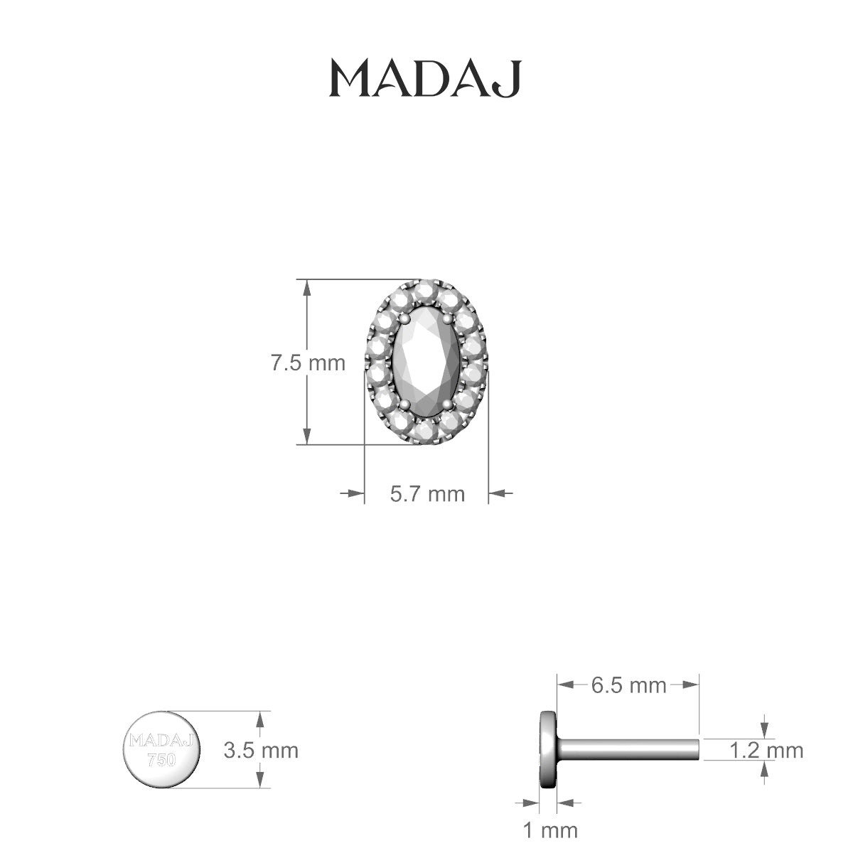 Eirene | 18k White Gold 7.5 mm 6.5 mm Halo Oval Diamond Piercing