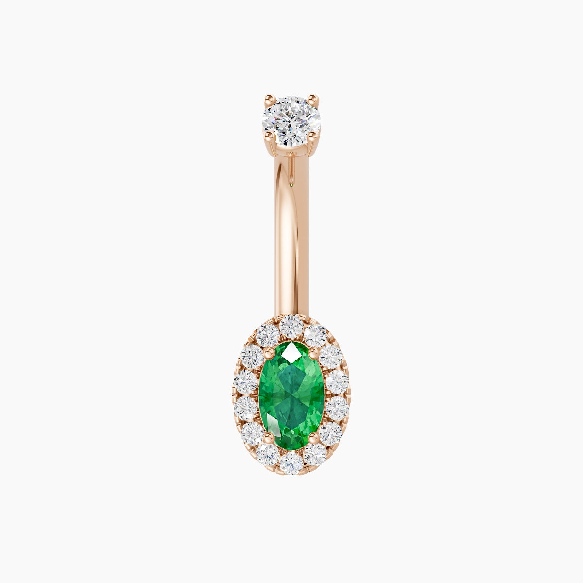 Eirene | 18k Rose Gold 7.5 mm 8 mm Halo Oval Emerald & Diamond Belly Piercing