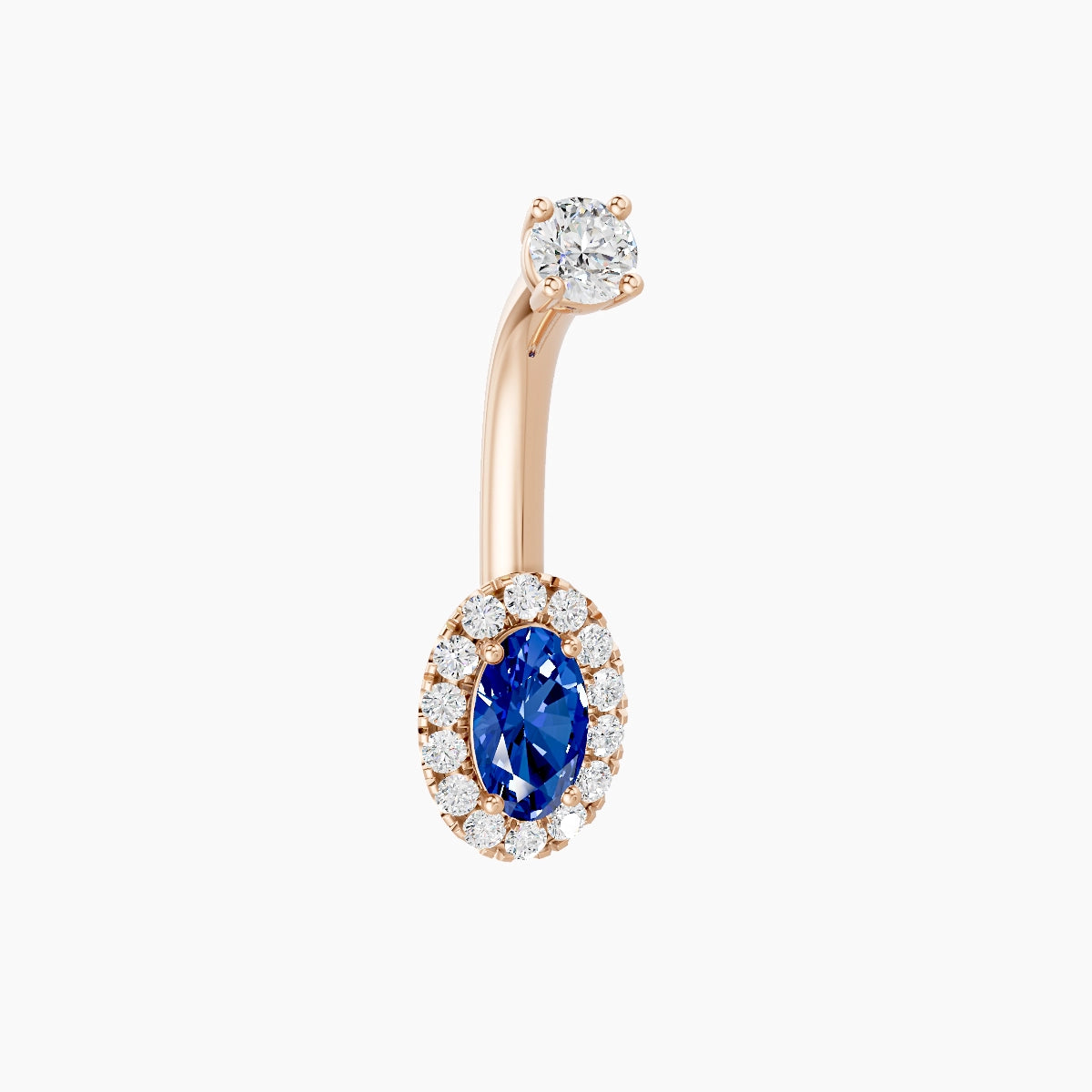 Eirene | 18k Rose Gold 7.5 mm 8 mm Halo Oval Sapphire & Diamond Belly Piercing